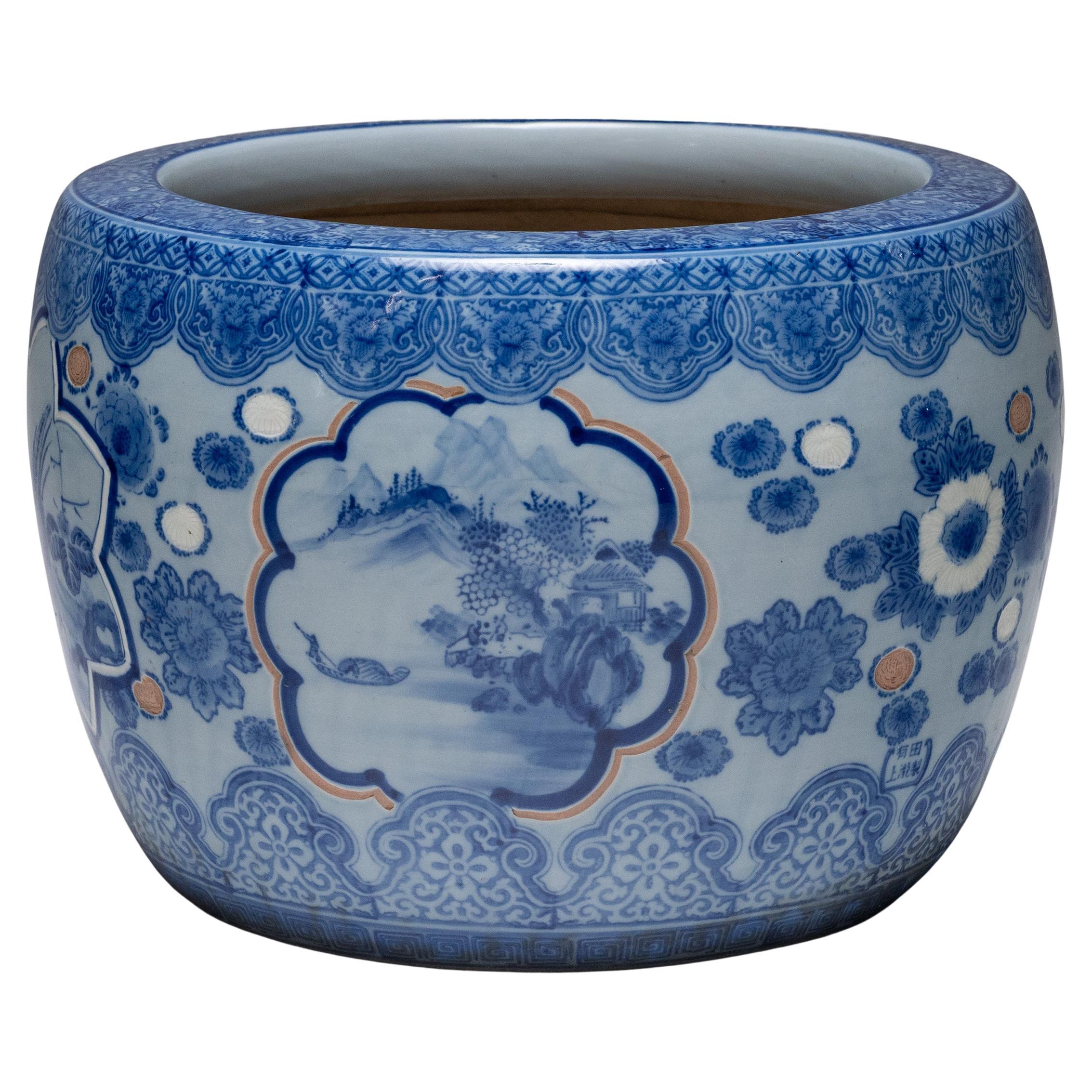 Japanese Meiji Blue & White Arita Hibachi For Sale