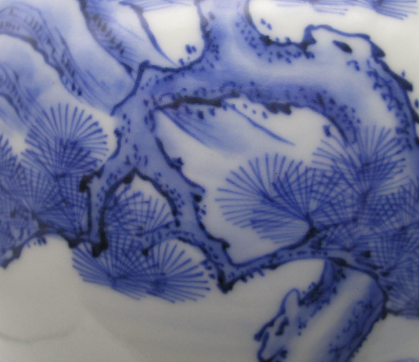 Hand-Painted Japanese Meiji Blue White Porcelain Vase by Tominaga Genroku, circa 1890