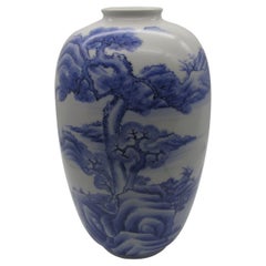 Antique Japanese Meiji Blue White Porcelain Vase by Tominaga Genroku, circa 1890