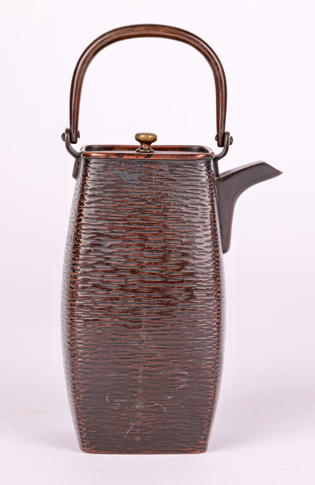 Japanese Meiji Bronze Basketweave Pattern Sake Pot For Sale 1