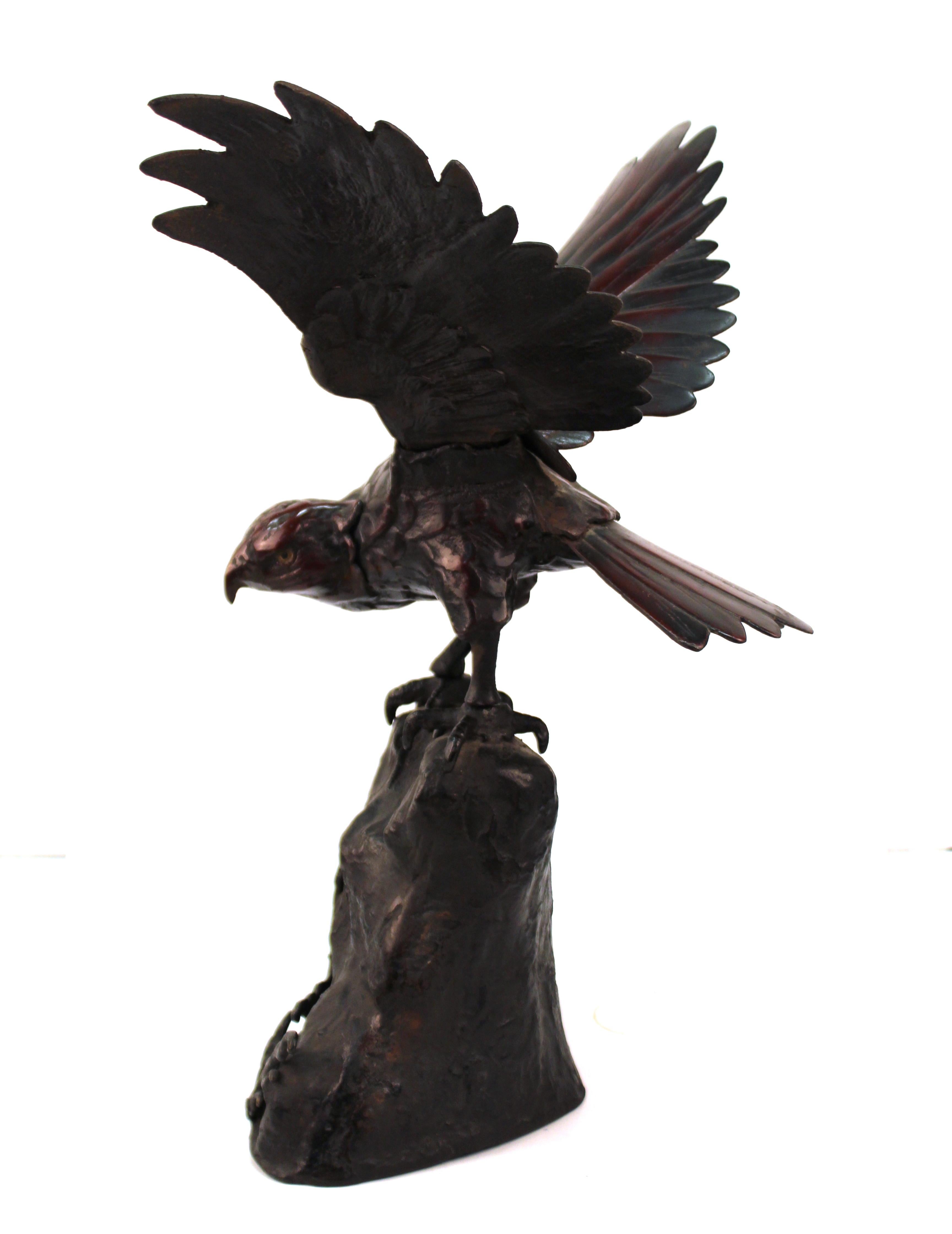 Japanese Taisho Bronze Eagle In Good Condition For Sale In New York, NY