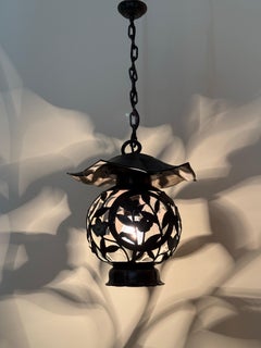 Japanese Meiji Bronze Hanging Lantern with Enamel Flowers, circa 1880
