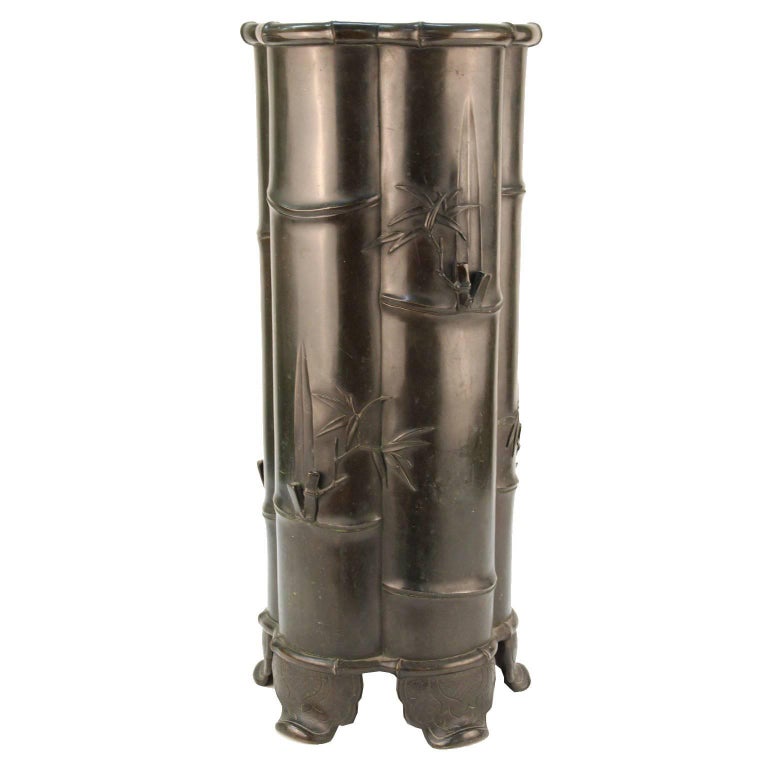 Japanese Meiji Bronze Ikebana Bamboo Branch Vase For Sale at 1stDibs