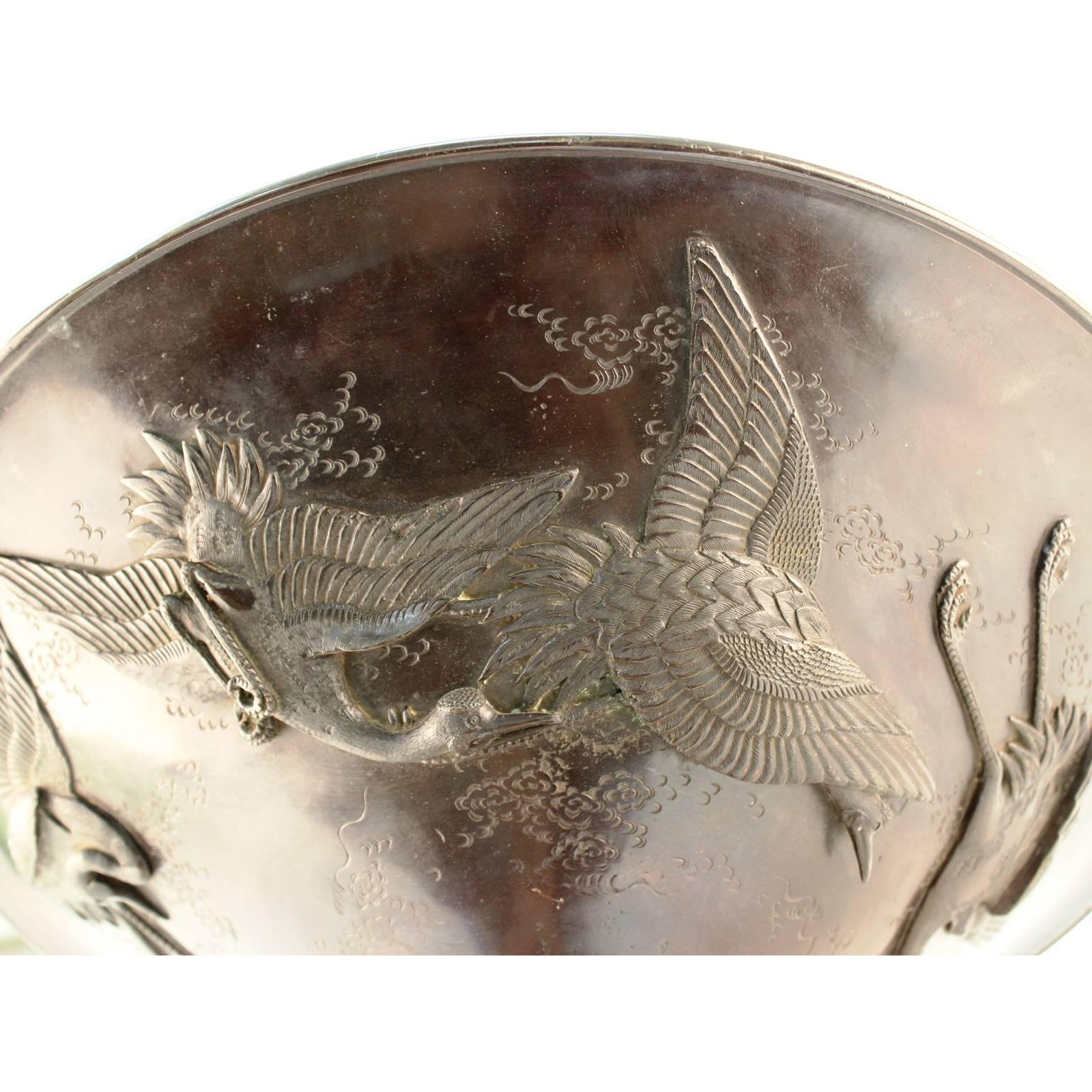 Mid-19th Century Japanese Meiji Bronze Ikebana Vessel on Sculpted Bronze Wave