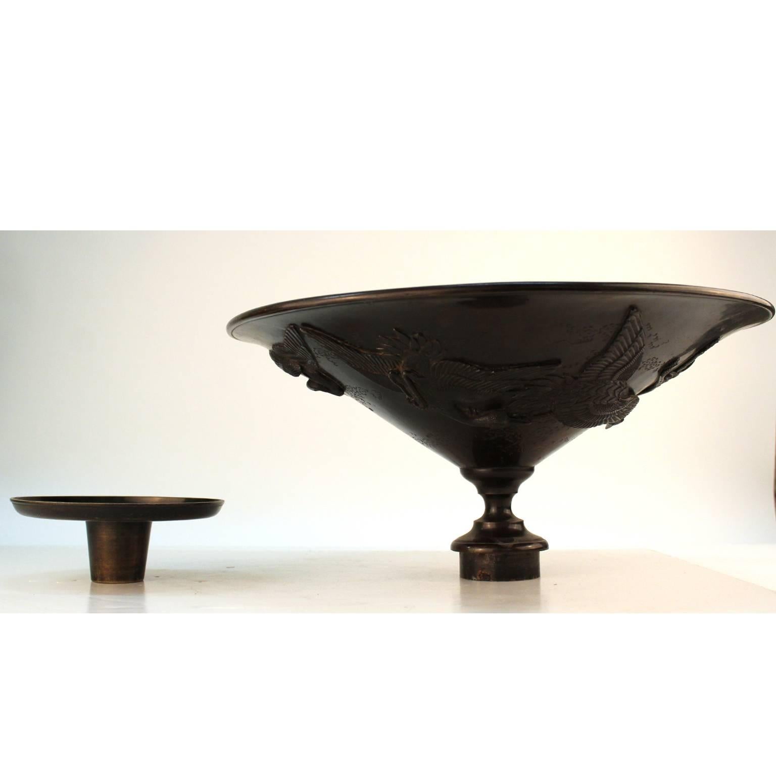 Japanese Meiji Bronze Ikebana Vessel on Sculpted Bronze Wave 4