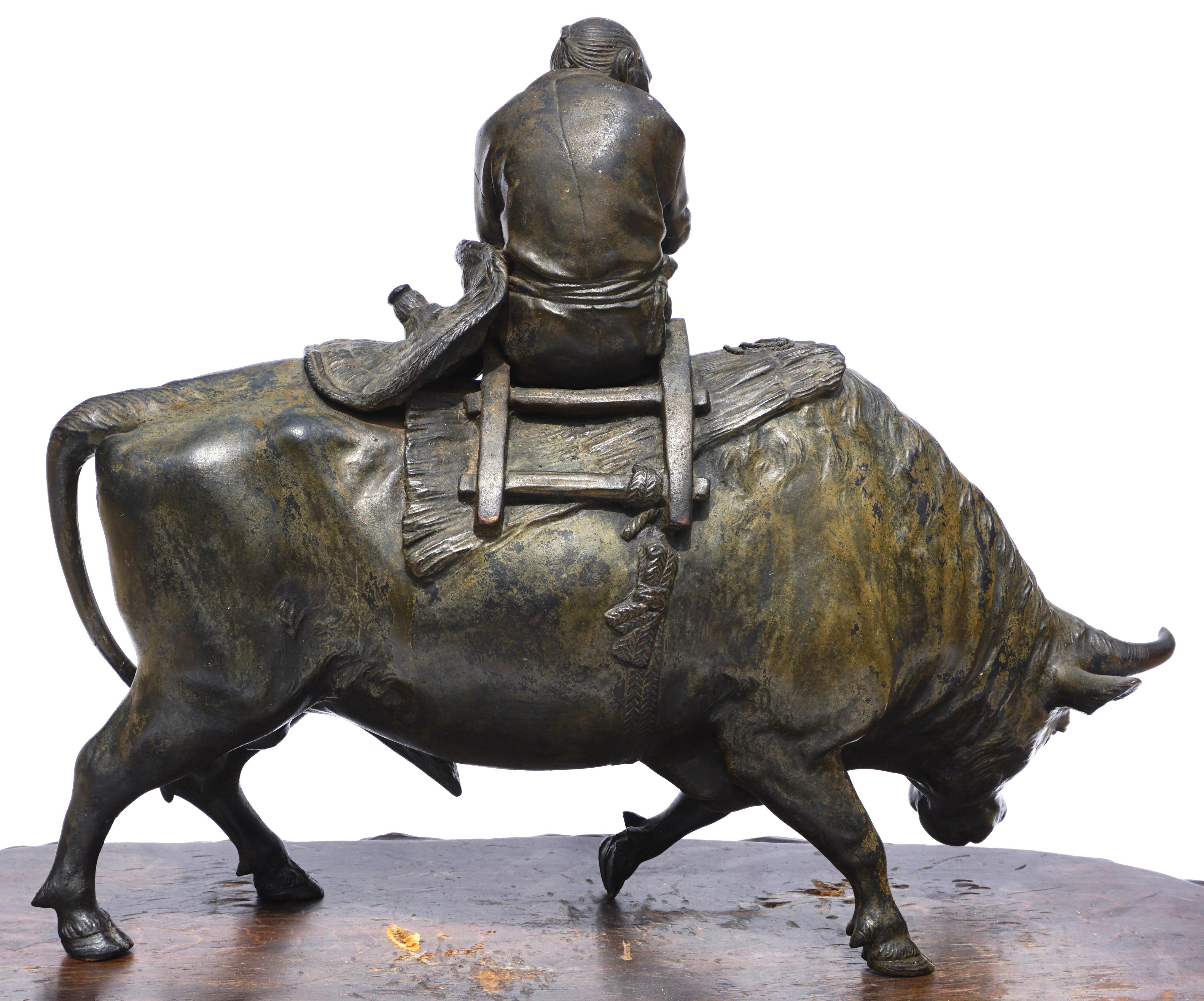 Japanese Meiji Bronze Ox and Samurai Genryusai Attributed 5