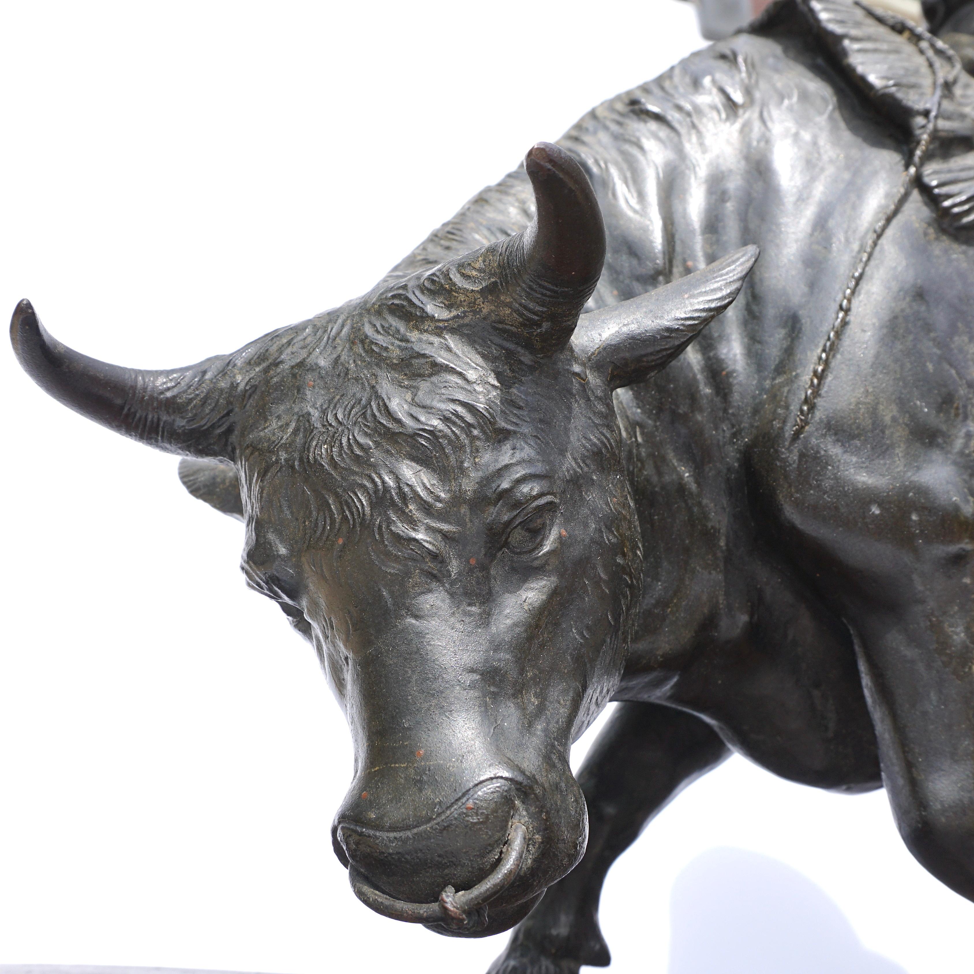 Japanese Meiji Bronze Ox and Samurai Genryusai Attributed In Good Condition In Dallas, TX
