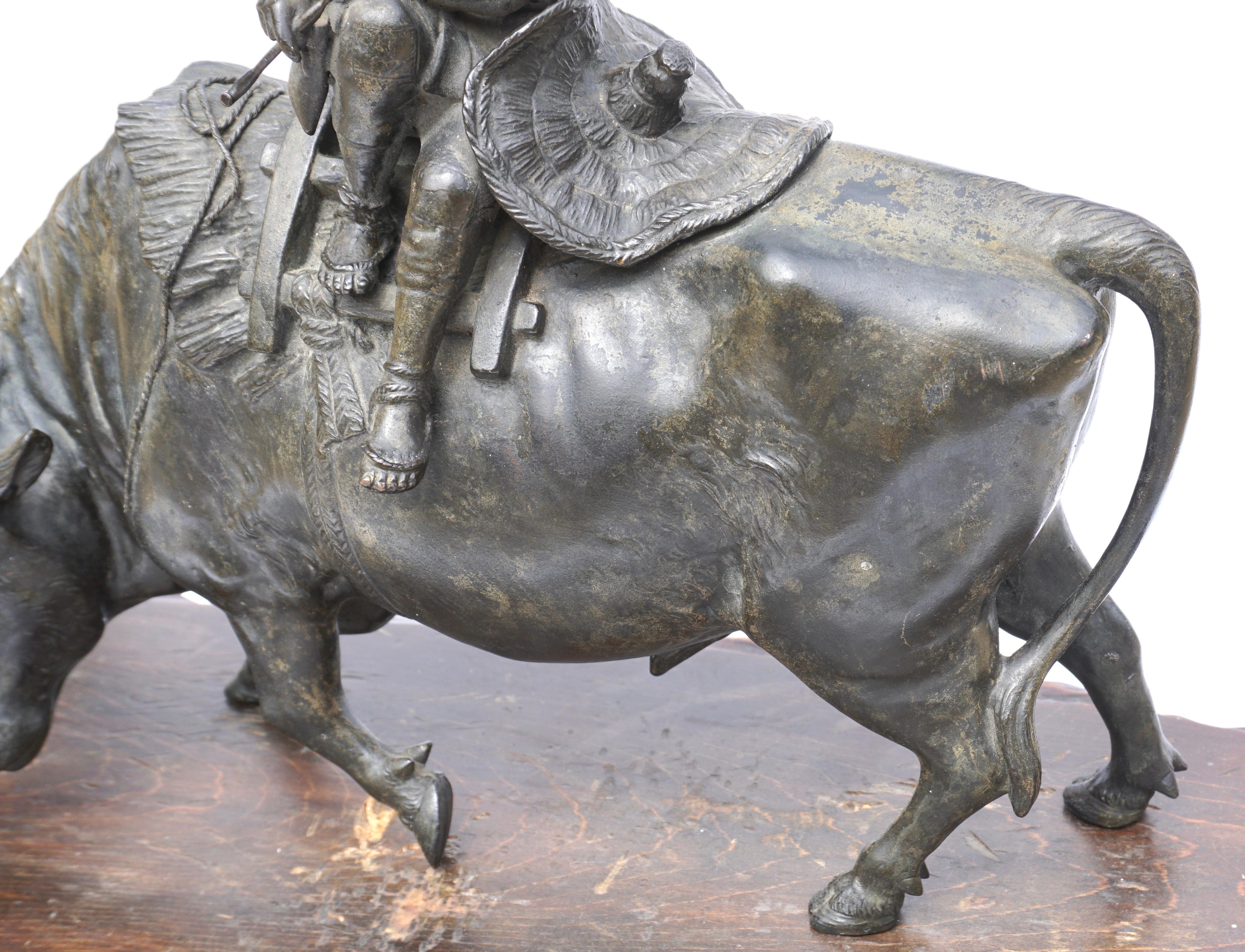 Japanese Meiji Bronze Ox and Samurai Genryusai Attributed 2