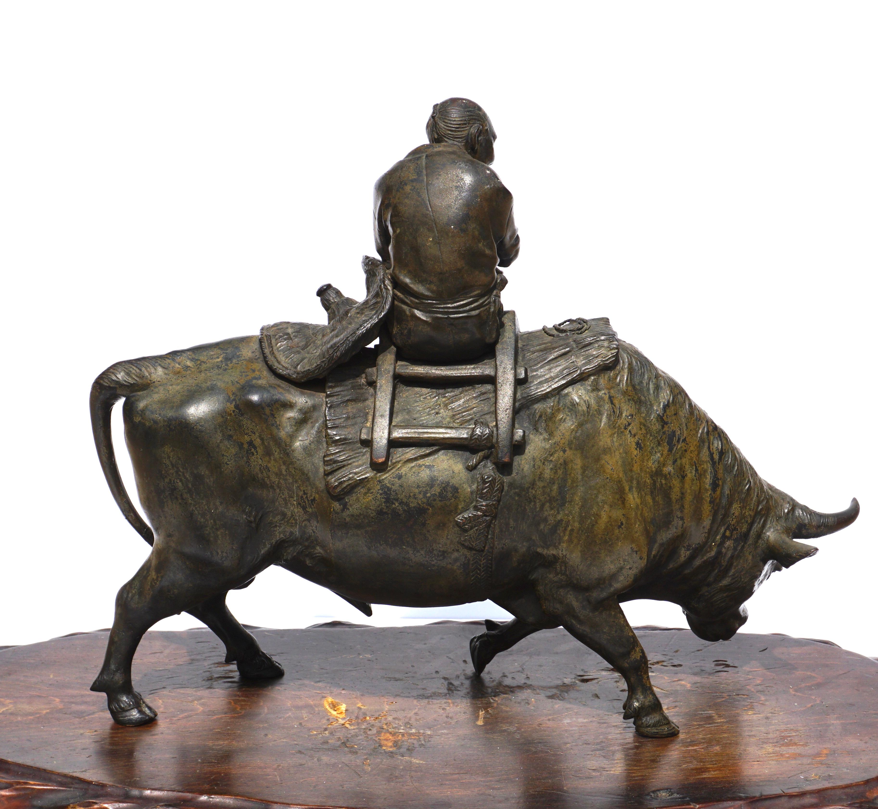 Japanese Meiji Bronze Ox and Samurai Genryusai Attributed 3