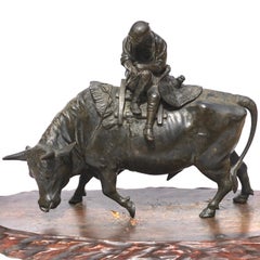 Japanese Meiji Bronze Ox and Samurai Genryusai Attributed