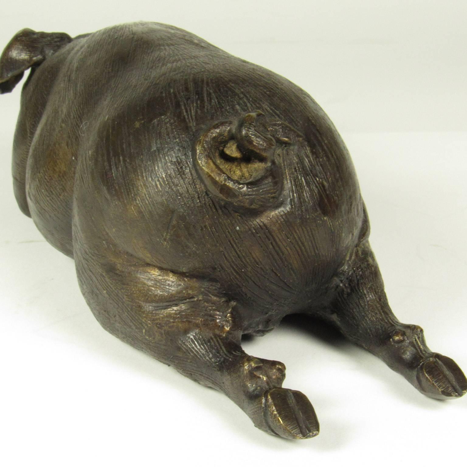 Japanese Meiji Bronze Sculpture of a Reclining Pig 1