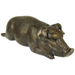 Japanese Meiji Bronze Sculpture of a Reclining Pig