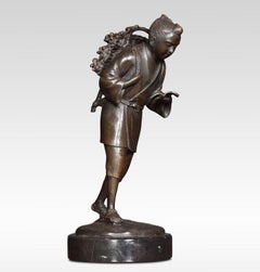 Japanese Meiji Bronze Sculpture of a Woodcutter Reading