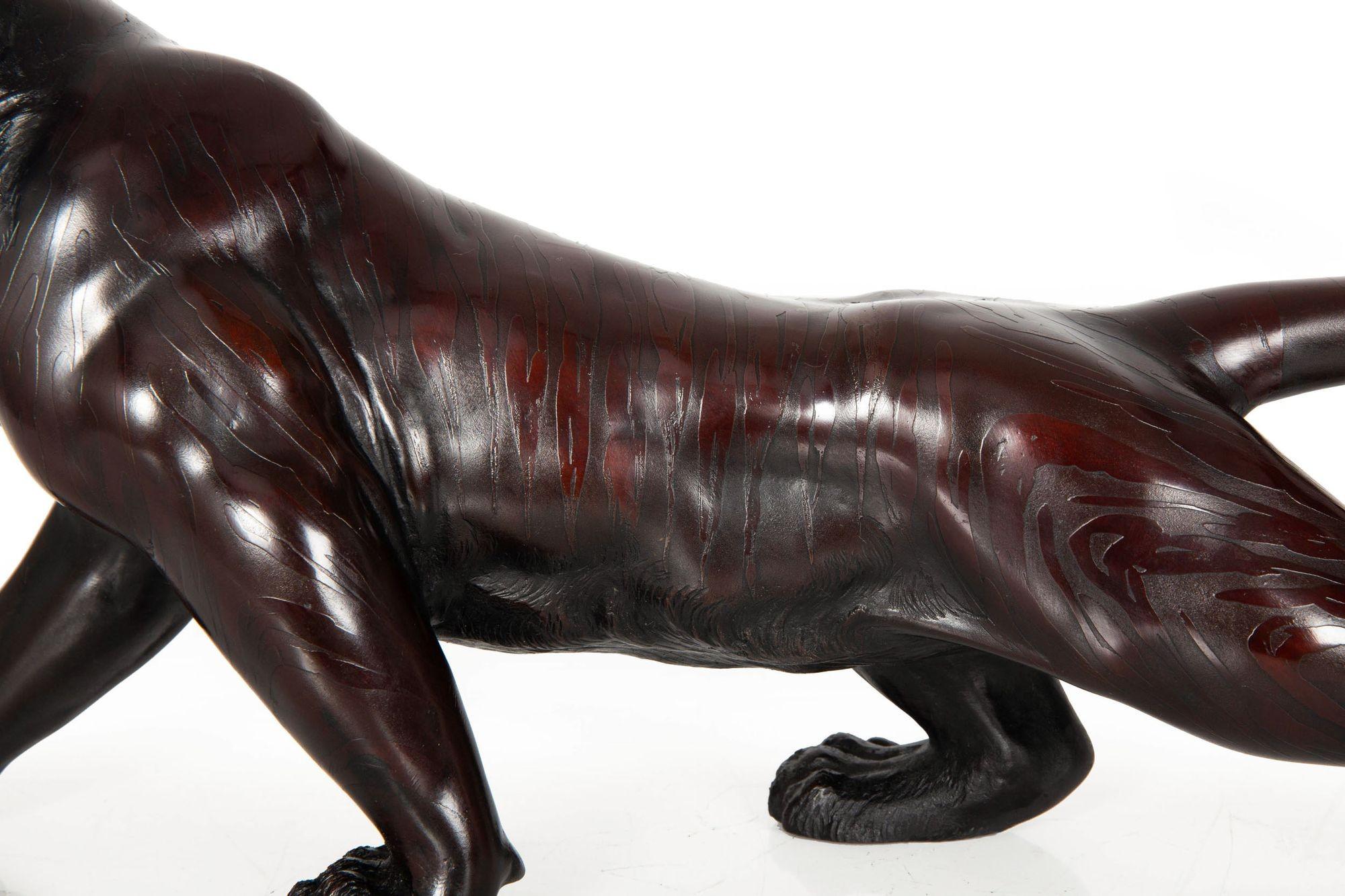 Japanese Meiji Bronze Sculpture Okimono “Roaring Tiger” by Tsunemitsu 6