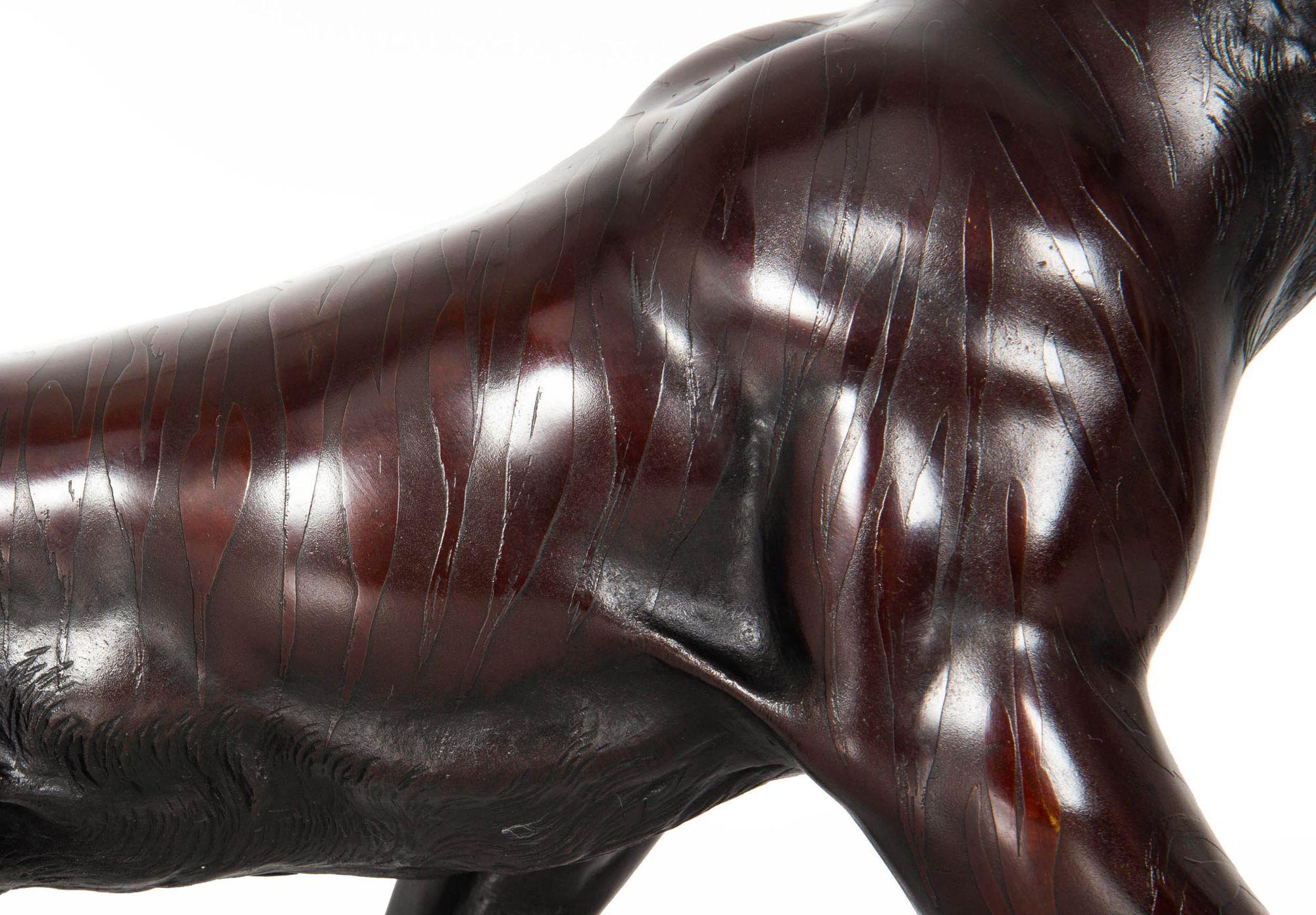 Japanese Meiji Bronze Sculpture Okimono “Roaring Tiger” by Tsunemitsu 7