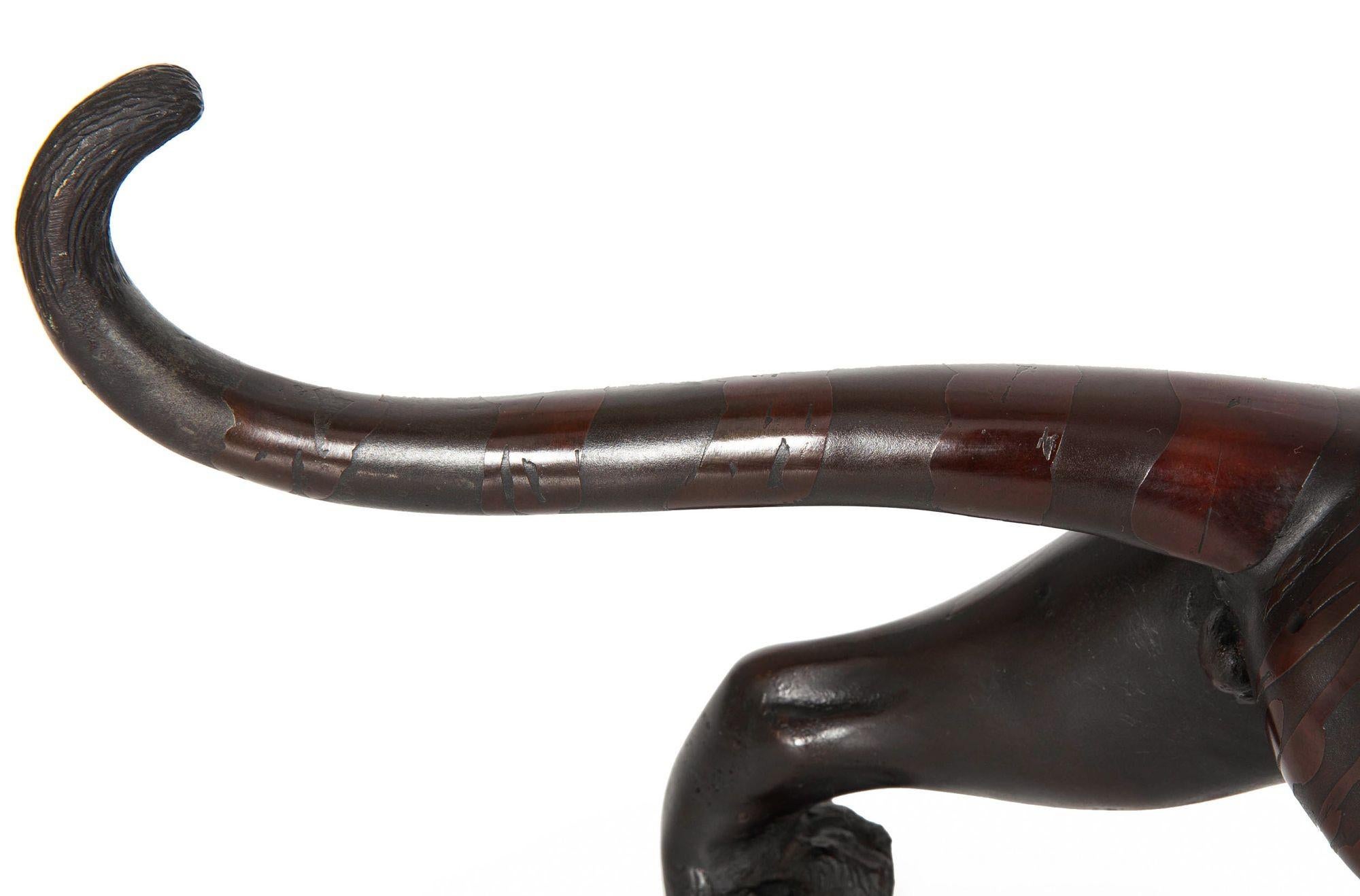 Japanese Meiji Bronze Sculpture Okimono “Roaring Tiger” by Tsunemitsu 9