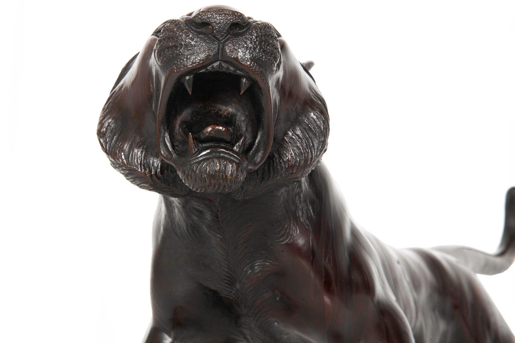 Japanese Meiji Bronze Sculpture Okimono “Roaring Tiger” by Tsunemitsu 11