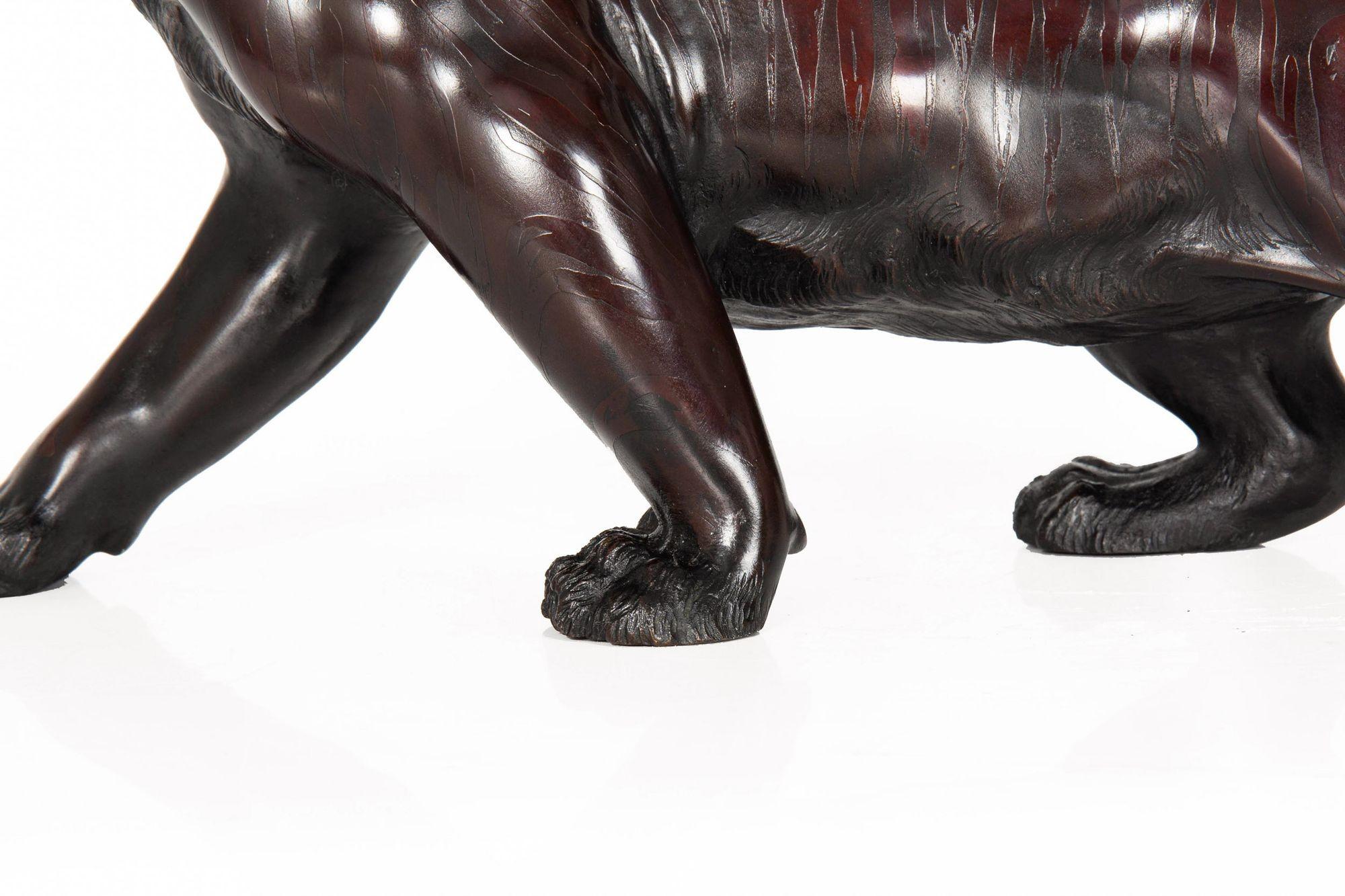 Japanese Meiji Bronze Sculpture Okimono “Roaring Tiger” by Tsunemitsu 13