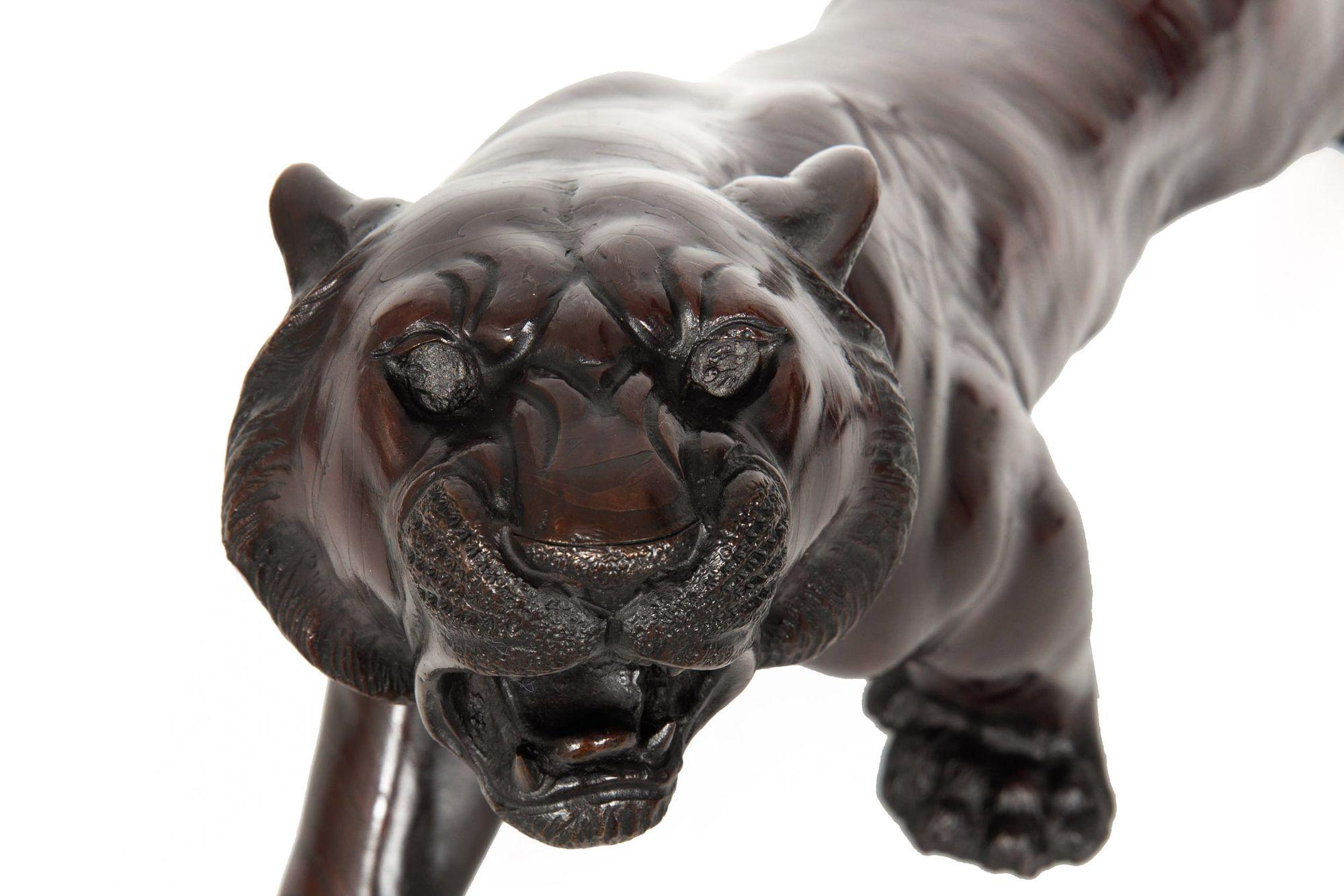 Japanese Meiji Bronze Sculpture Okimono “Roaring Tiger” by Tsunemitsu 2
