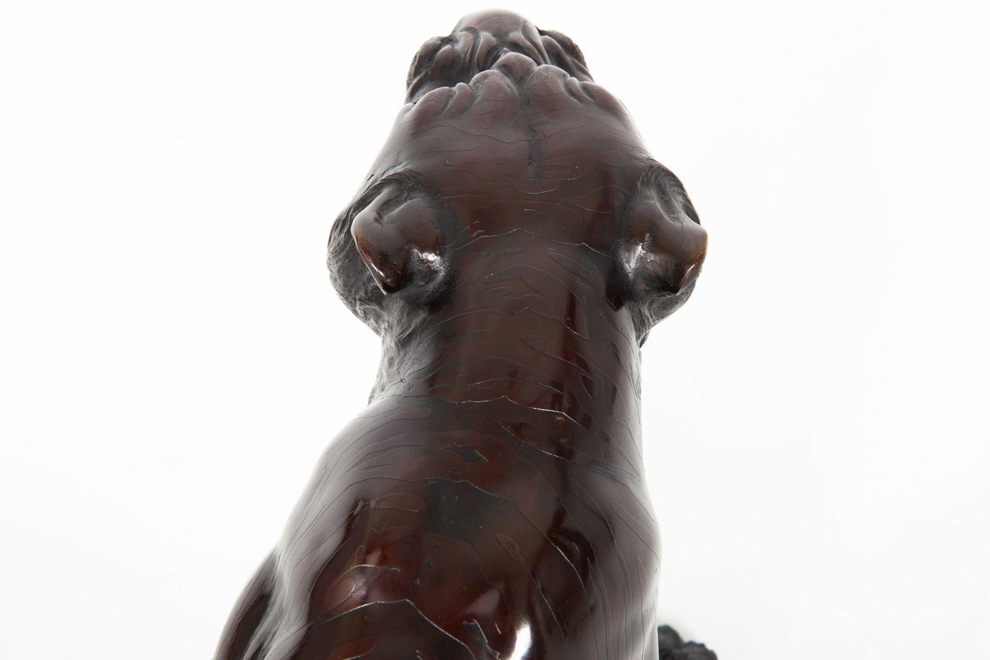 Japanese Meiji Bronze Sculpture Okimono “Roaring Tiger” by Tsunemitsu 3