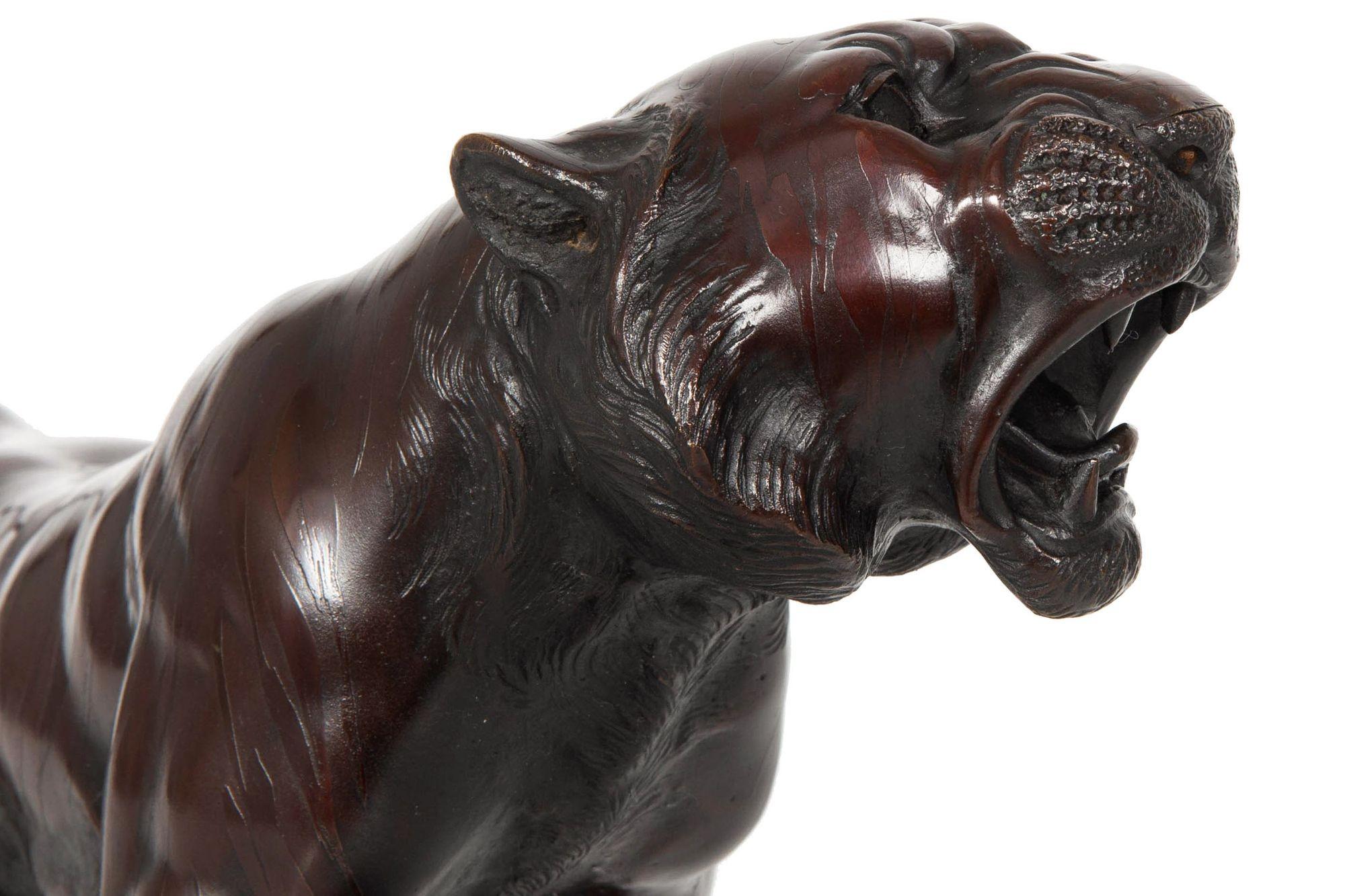 Japanese Meiji Bronze Sculpture Okimono “Roaring Tiger” by Tsunemitsu 4