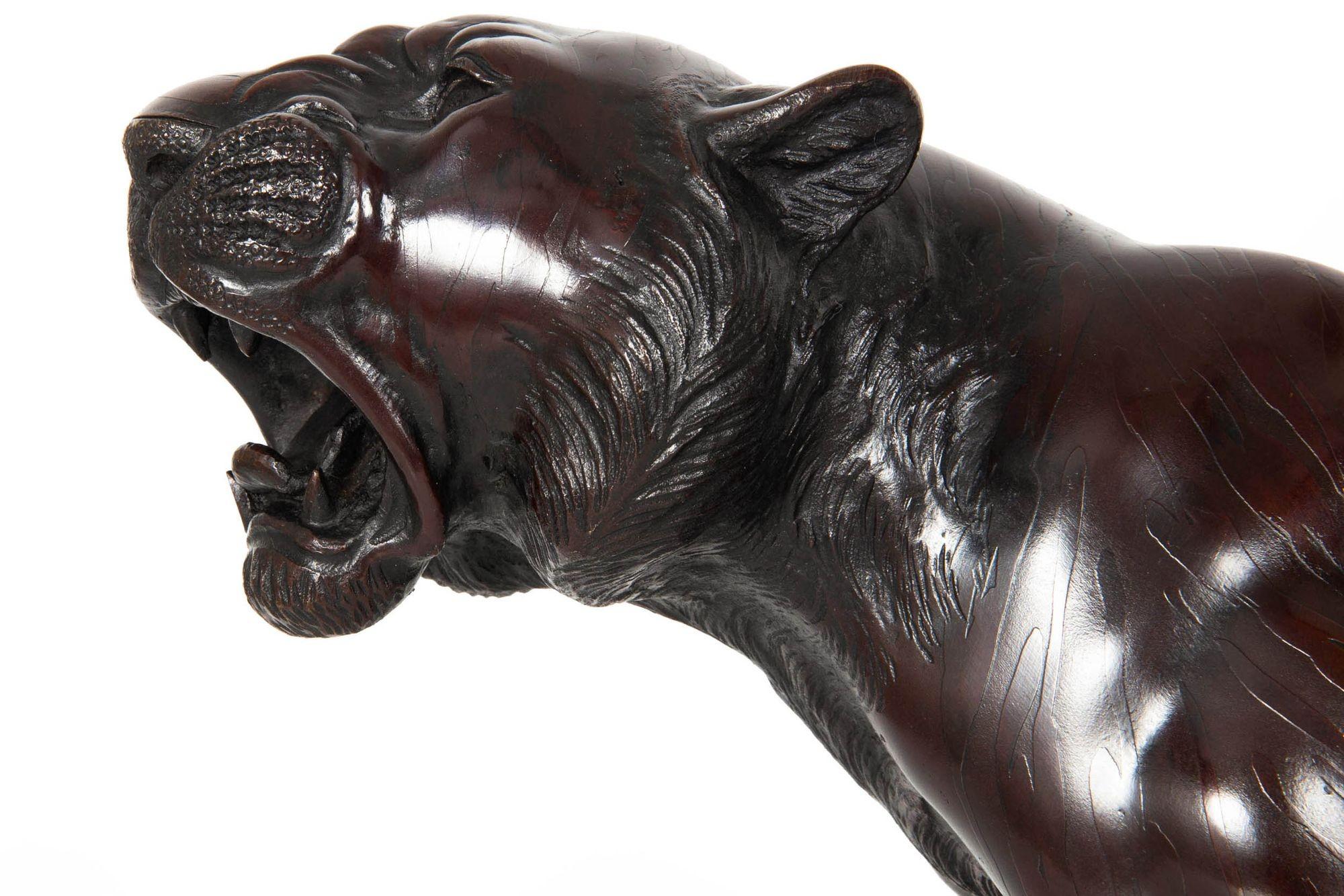 Japanese Meiji Bronze Sculpture Okimono “Roaring Tiger” by Tsunemitsu 5