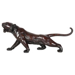 Japanese Meiji Bronze Sculpture Okimono “Roaring Tiger” by Tsunemitsu