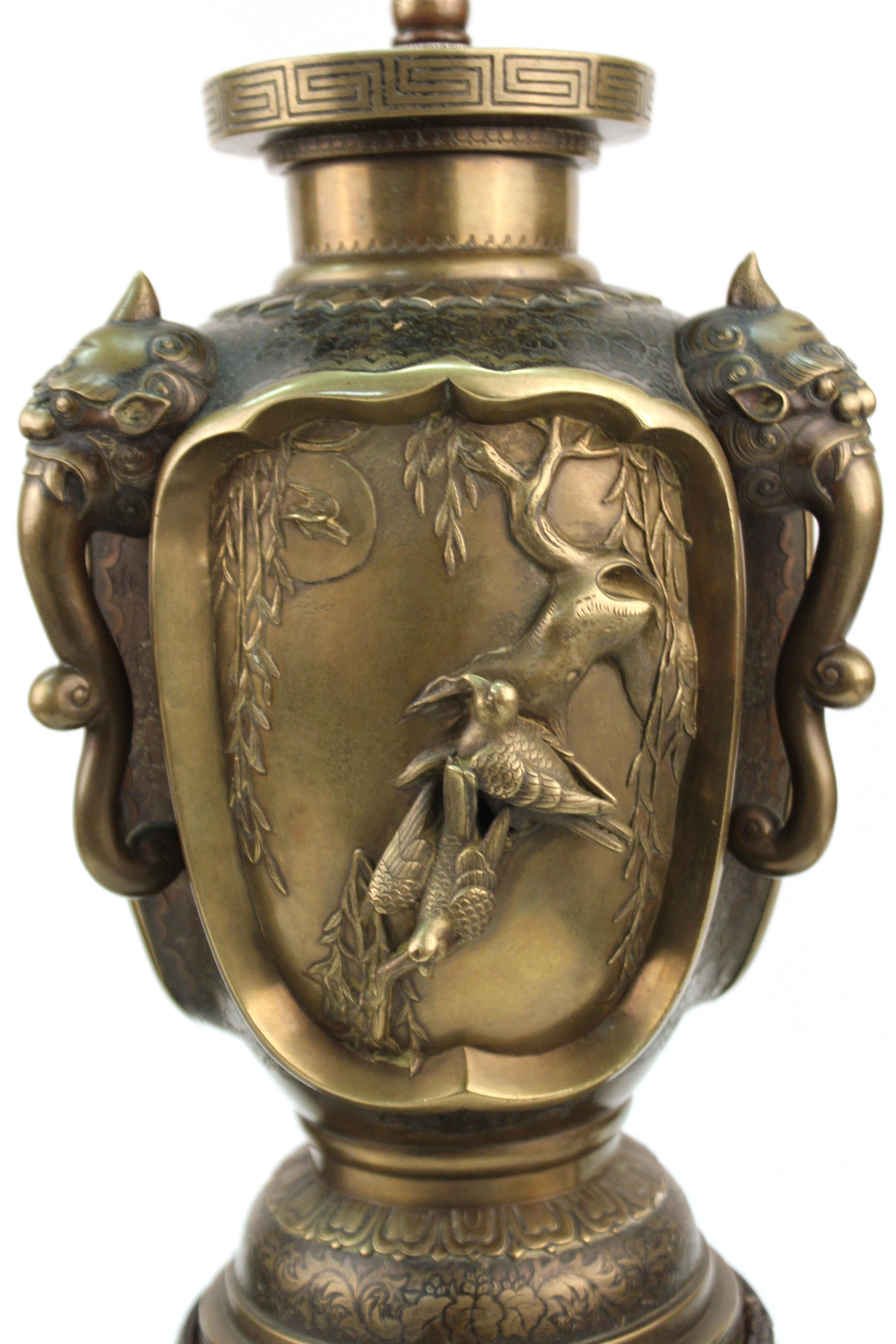 Japanese Meiji Bronze Urn Form Table Lamps 6