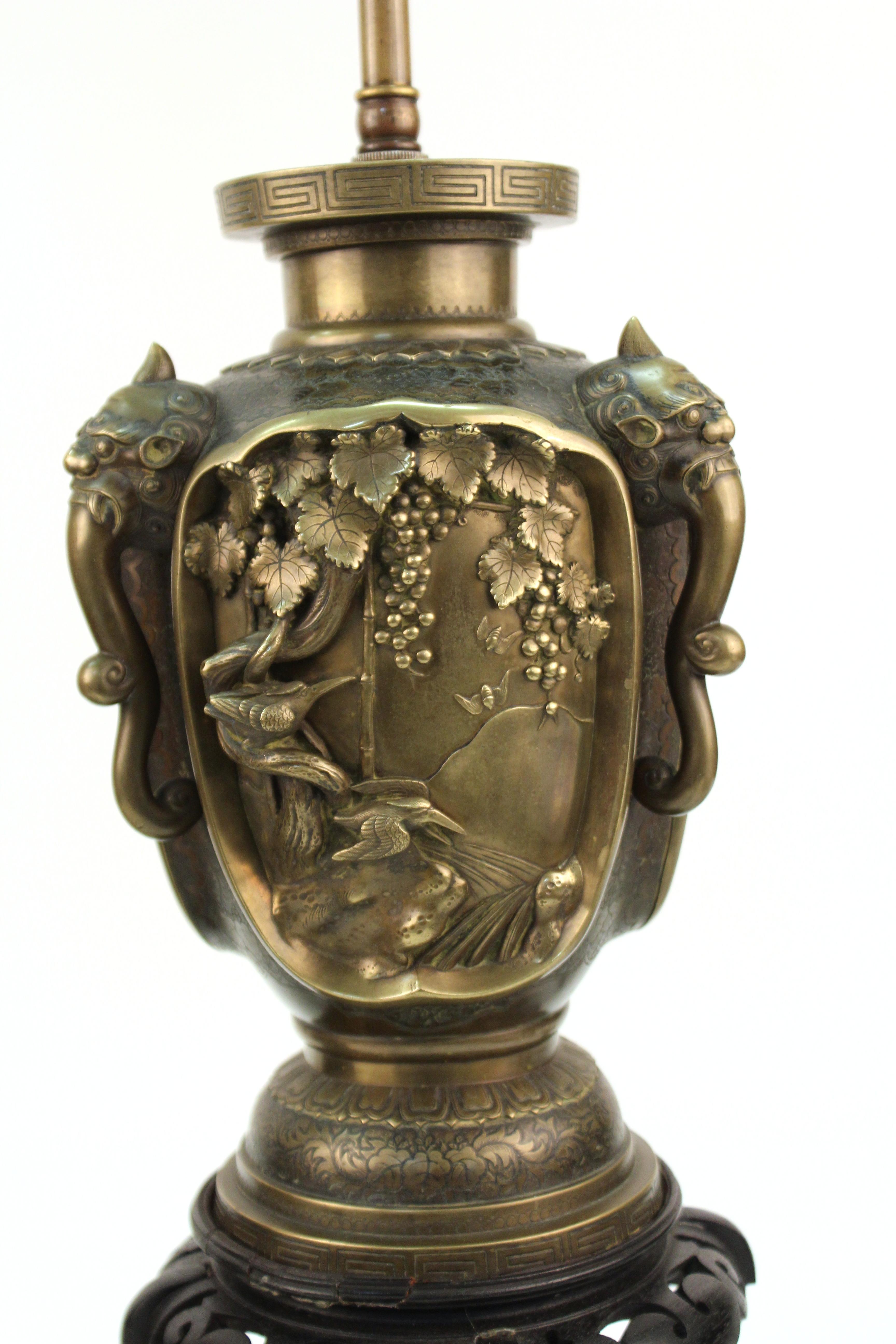 Early 20th Century Japanese Meiji Bronze Urn Form Table Lamps