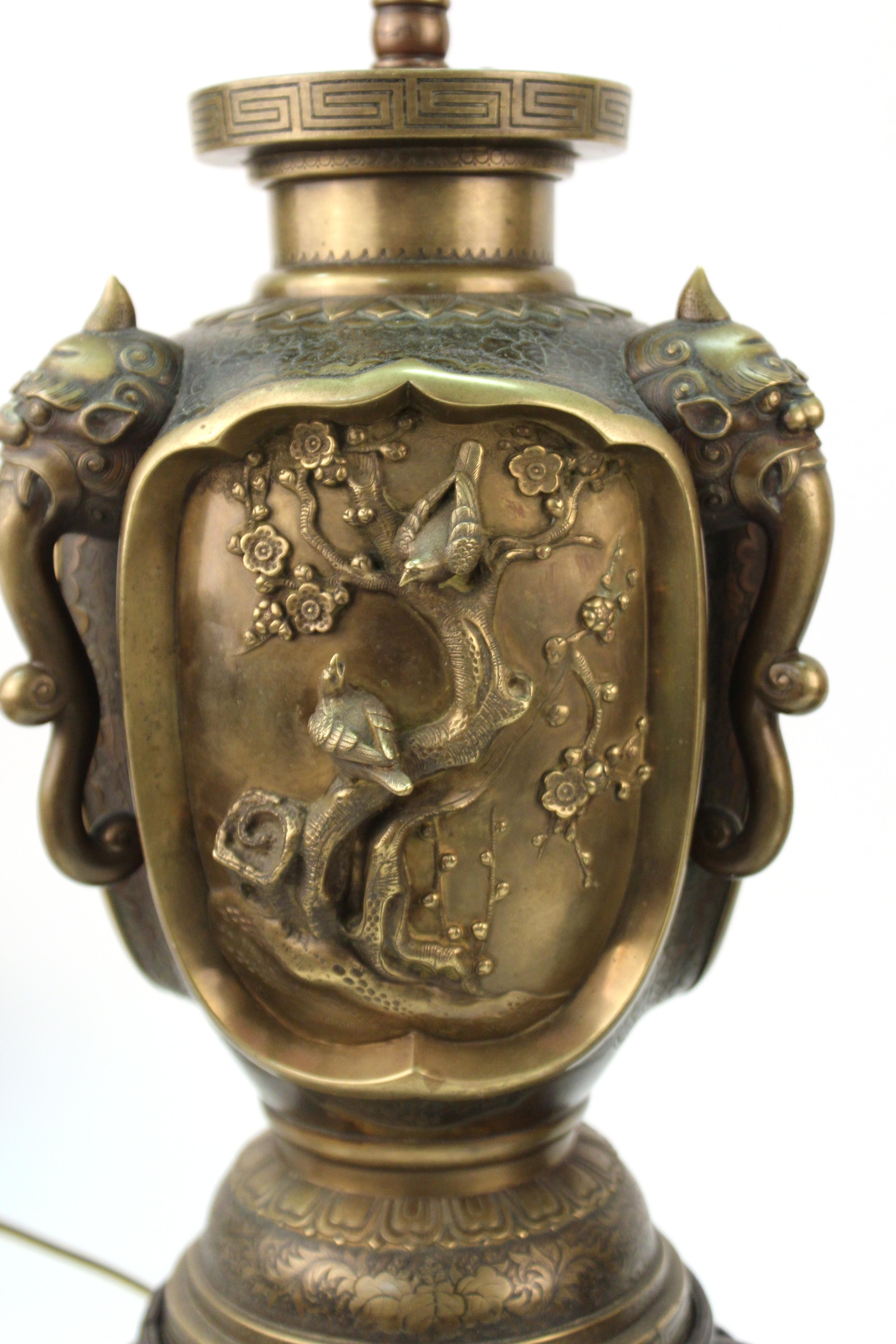 Japanese Meiji Bronze Urn Form Table Lamps 1