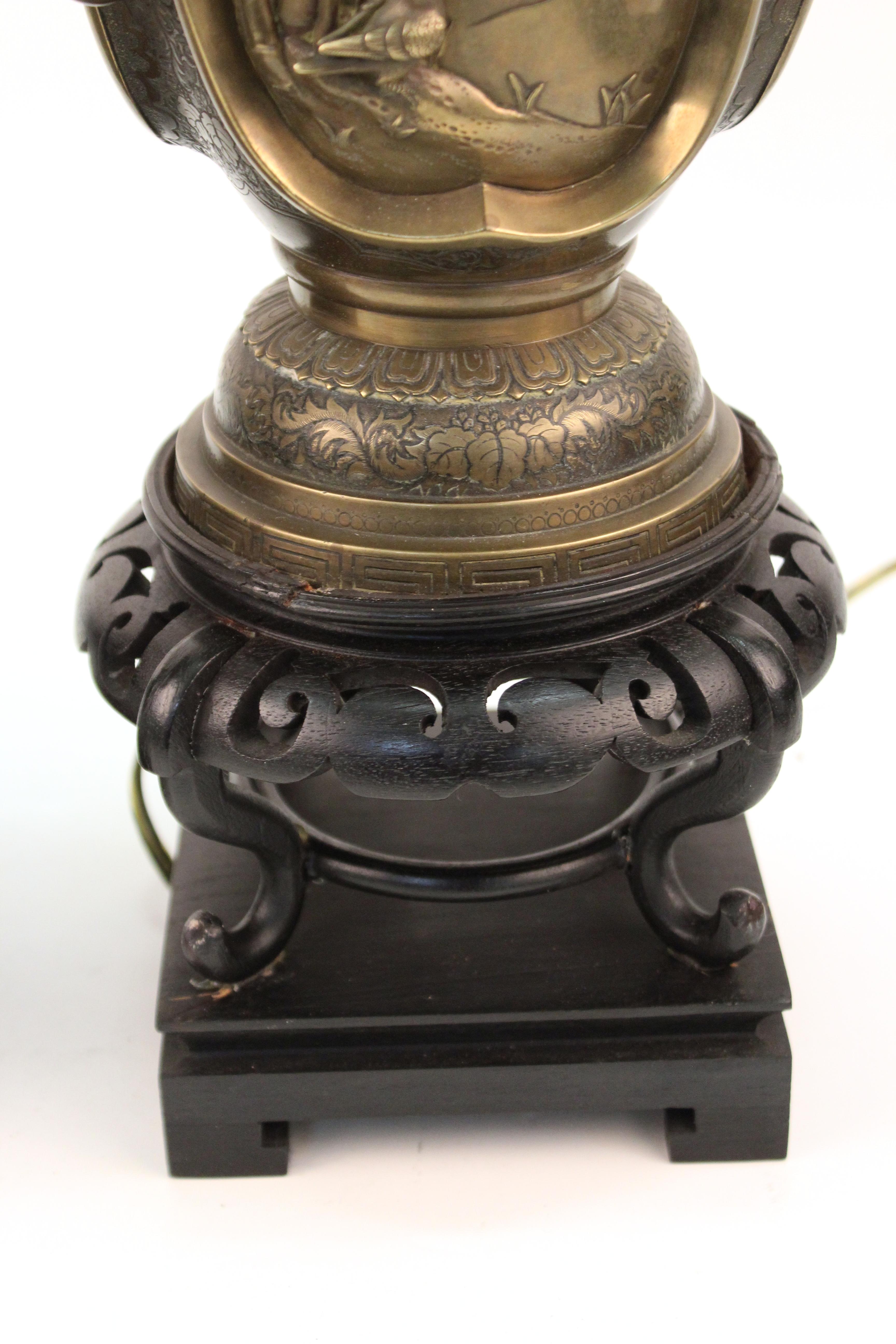 Japanese Meiji Bronze Urn Form Table Lamps 3