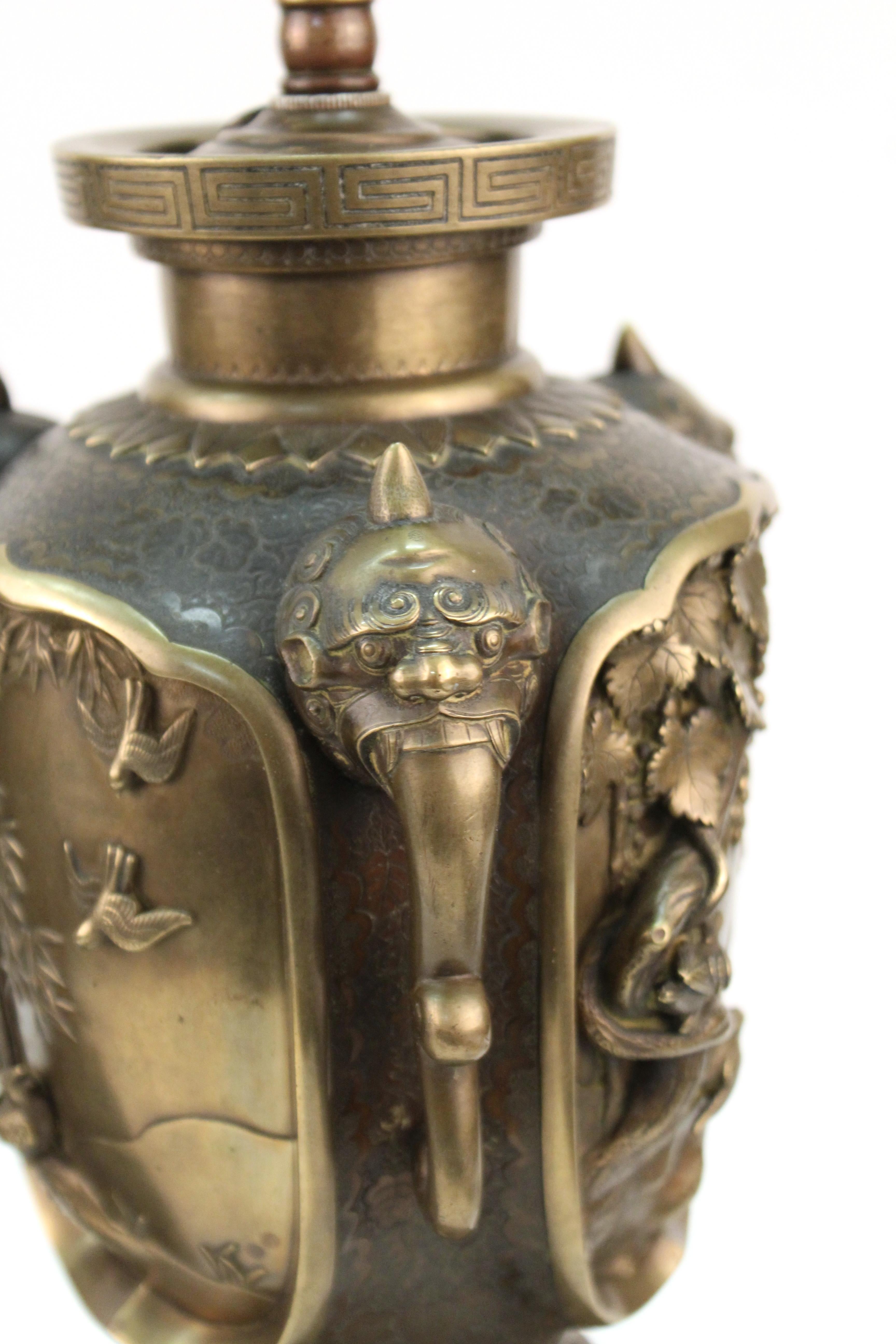 Japanese Meiji Bronze Urn Form Table Lamps 5