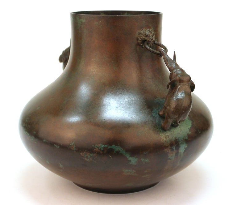 Japanese Meiji Bronze Vase with Sculpted Elephant Handles at 1stDibs