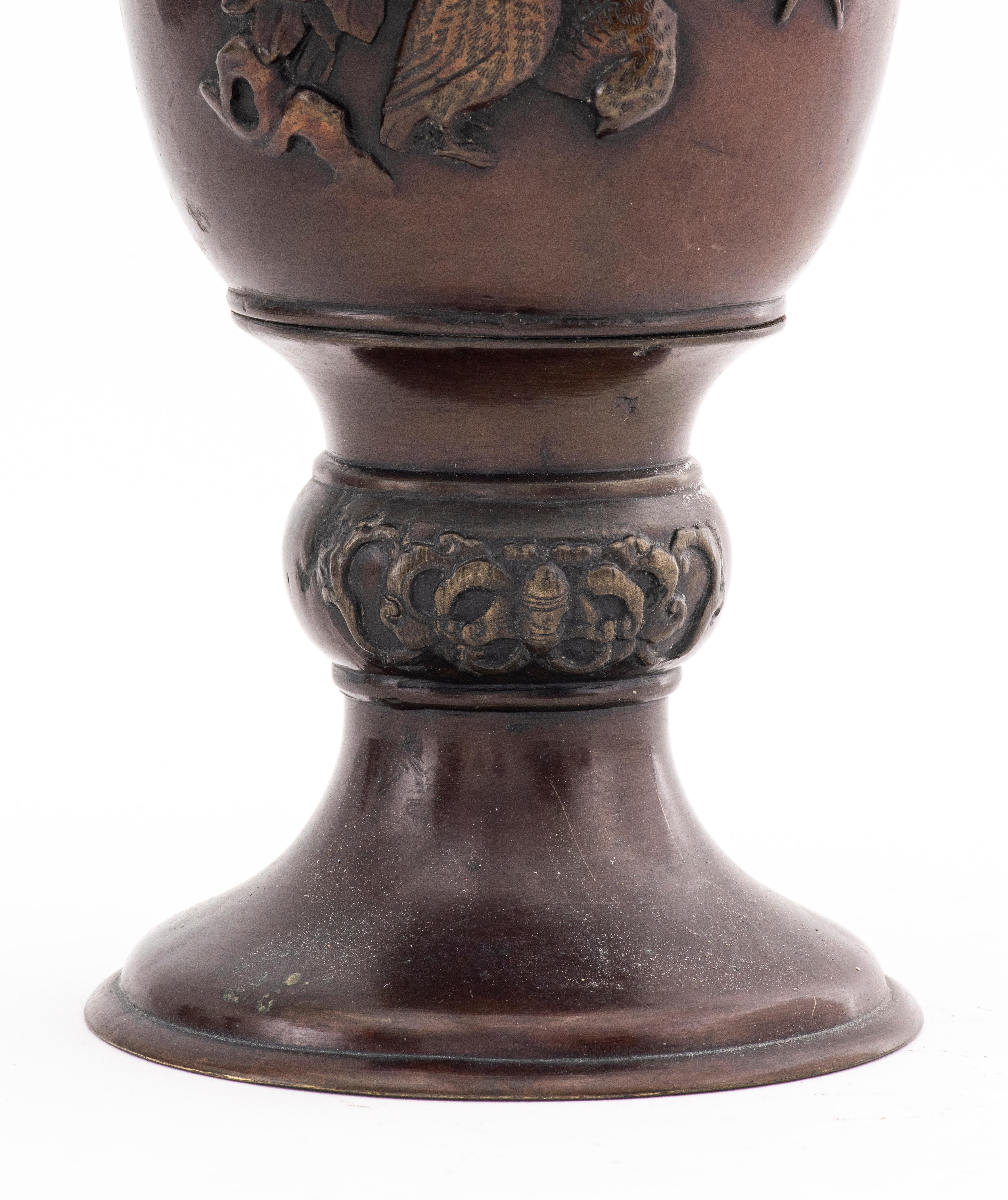 Japanese Meiji Bronze Vases, Pair 7