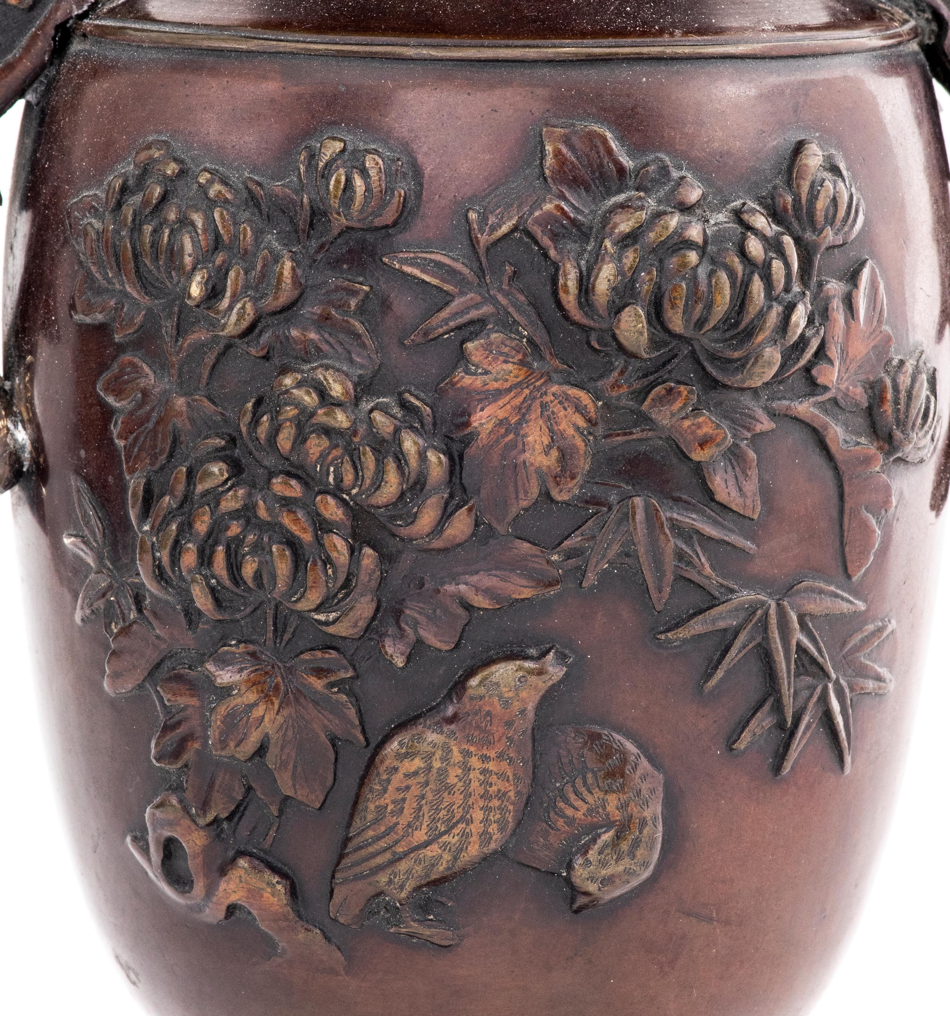 Japanese Meiji Bronze Vases, Pair 5
