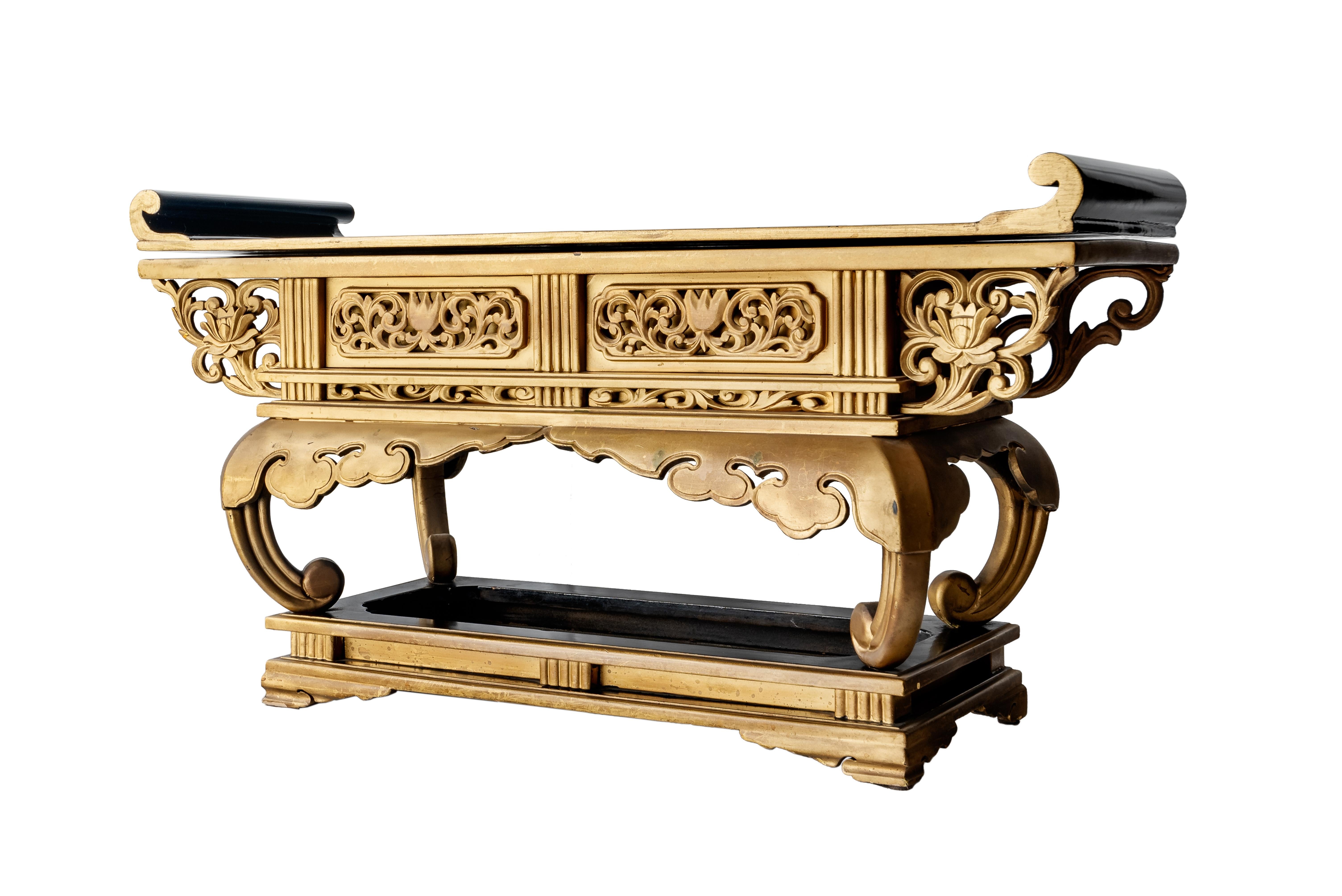 20th Century Meiji Style Japanese Altar Shrine, Butsudan, Gold and Black Lacquered Wood