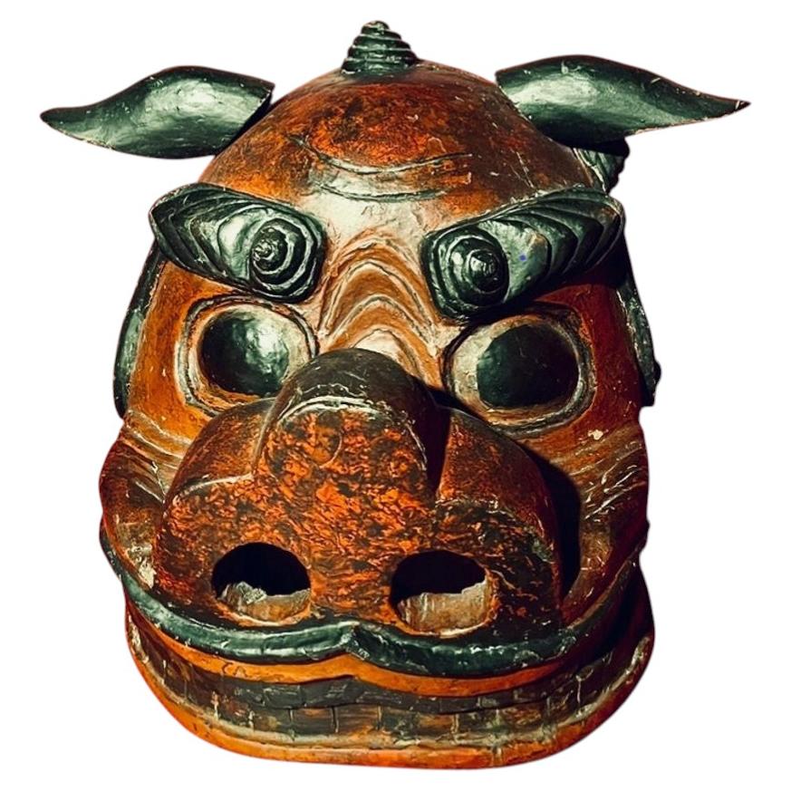 Japanese Meiji Carved Wood Shishi Parade Lion Mask, circa 1880