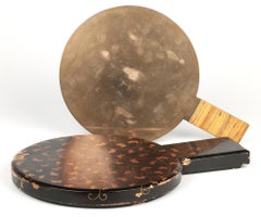 Japanese Meiji Cased Bronze Kagami Hand Mirror with Cranes