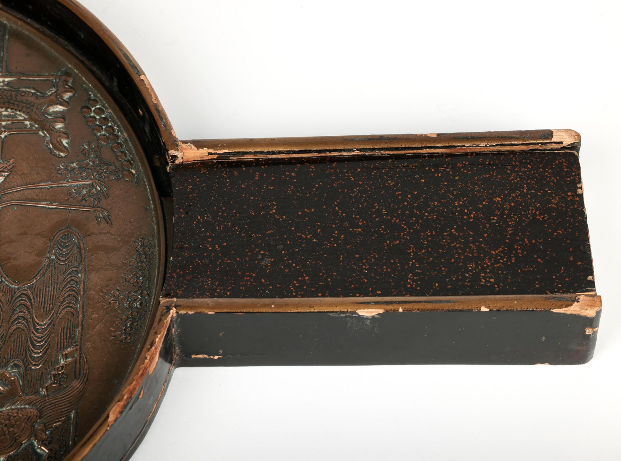 Espejo de Mano Kagami Japonés Meiji de Bronce con Grullas en venta 1
