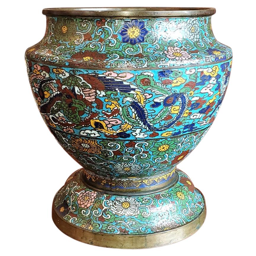 Japanese Meiji Champleve and Bronze Urn