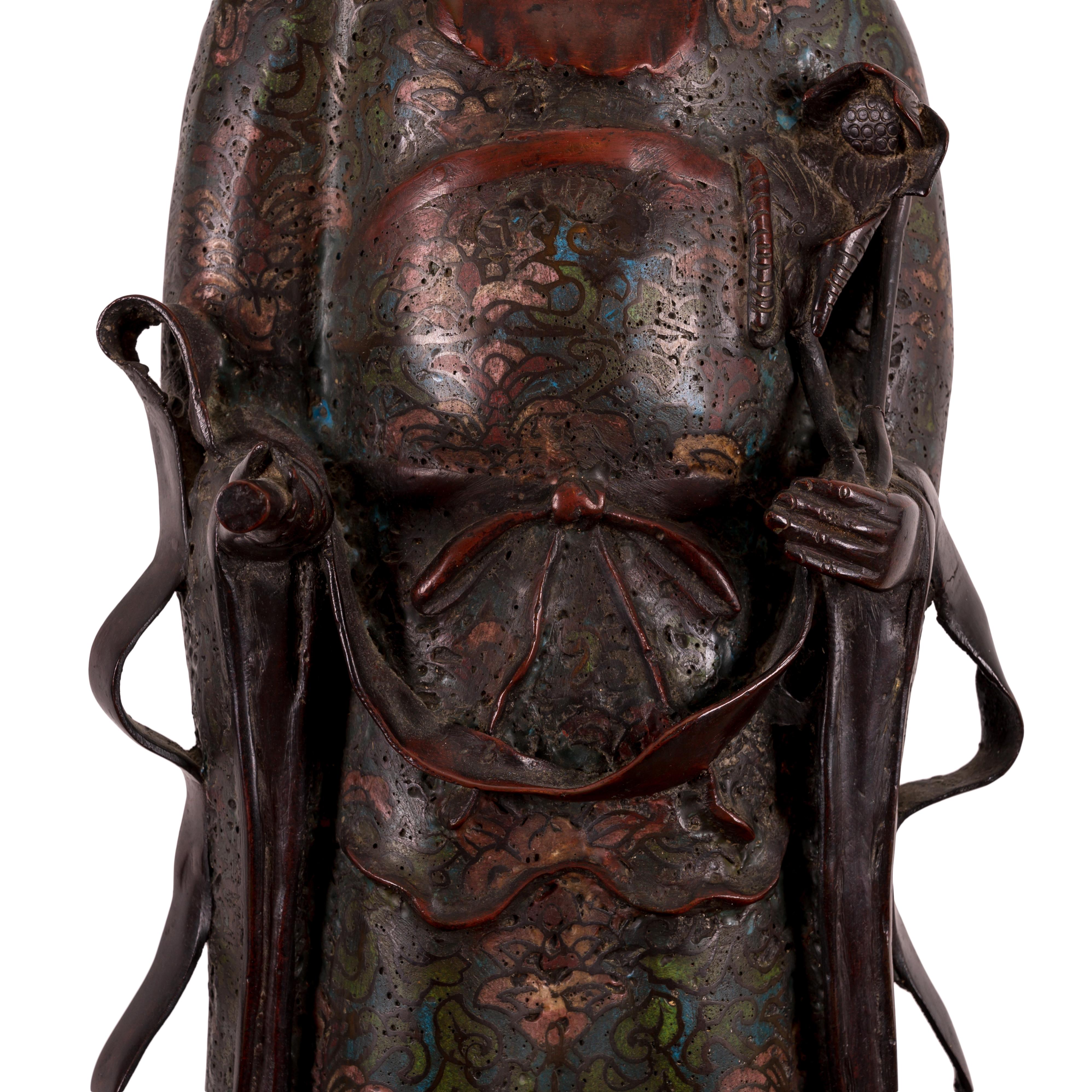 Japanese Meiji Champlevé Bronze Kannon Figure For Sale 3