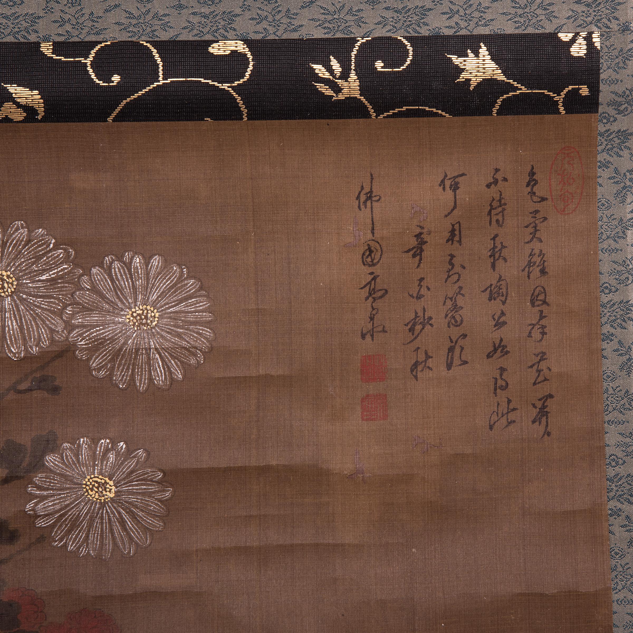 Japanese Meiji Chrysanthemum Hanging Scroll In Good Condition In Chicago, IL