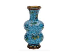 Antique Meiji Japanese Cloisonne Enamel Double Gourd Vase with Paulownia