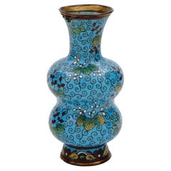 Ancien vase à double gourde japonais Meiji en émail cloisonné avec Paulownia