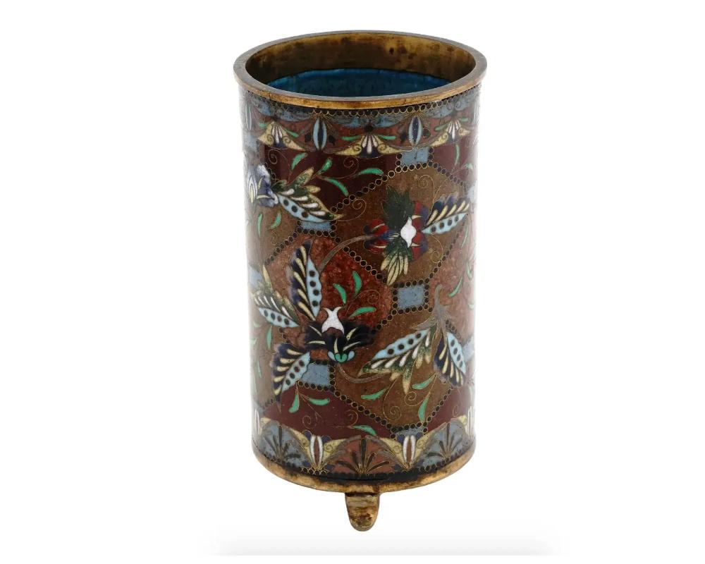 Japanese Meiji Cloisonne Enamel Goldstone Brush Pot In Good Condition For Sale In New York, NY