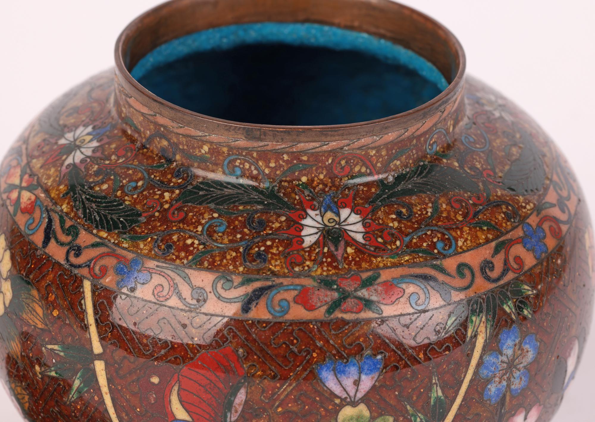 Japanese Meiji Cloisonne Lidded Jar Decorated with Flowers & Butterflies For Sale 6