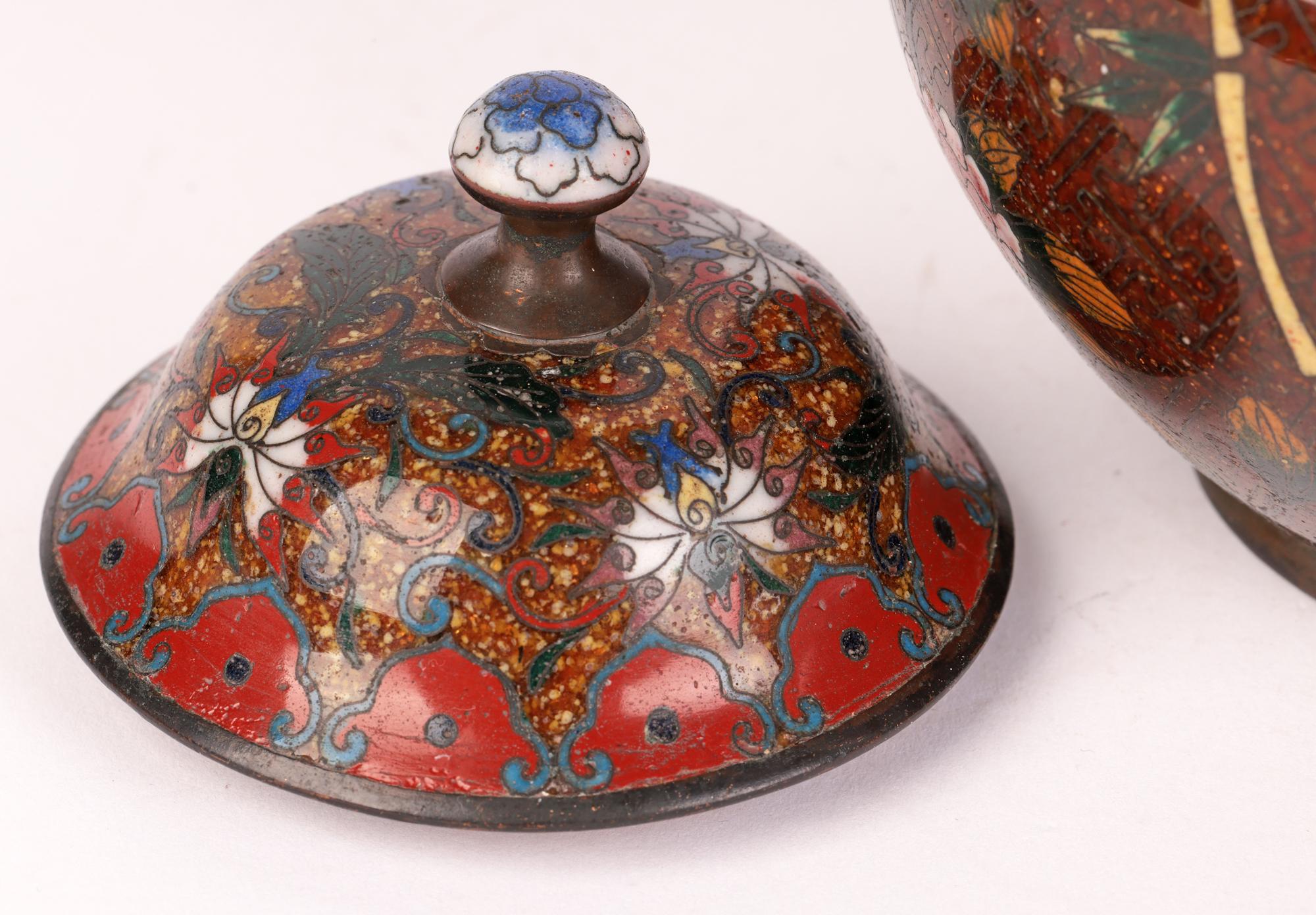 Japanese Meiji Cloisonne Lidded Jar Decorated with Flowers & Butterflies For Sale 3