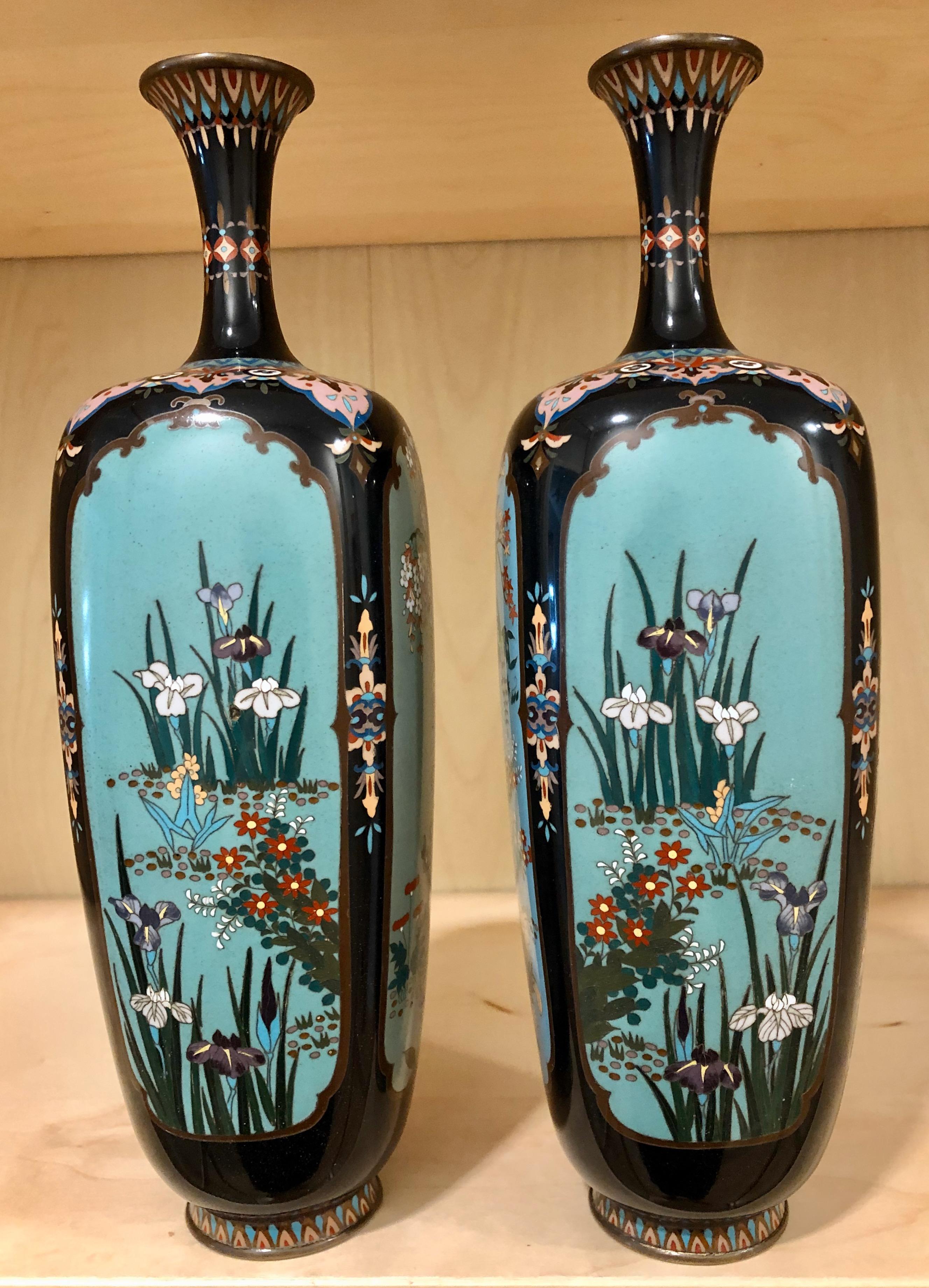 Cloissoné Japanese Meiji Cloisonne Pair of Vases For Sale