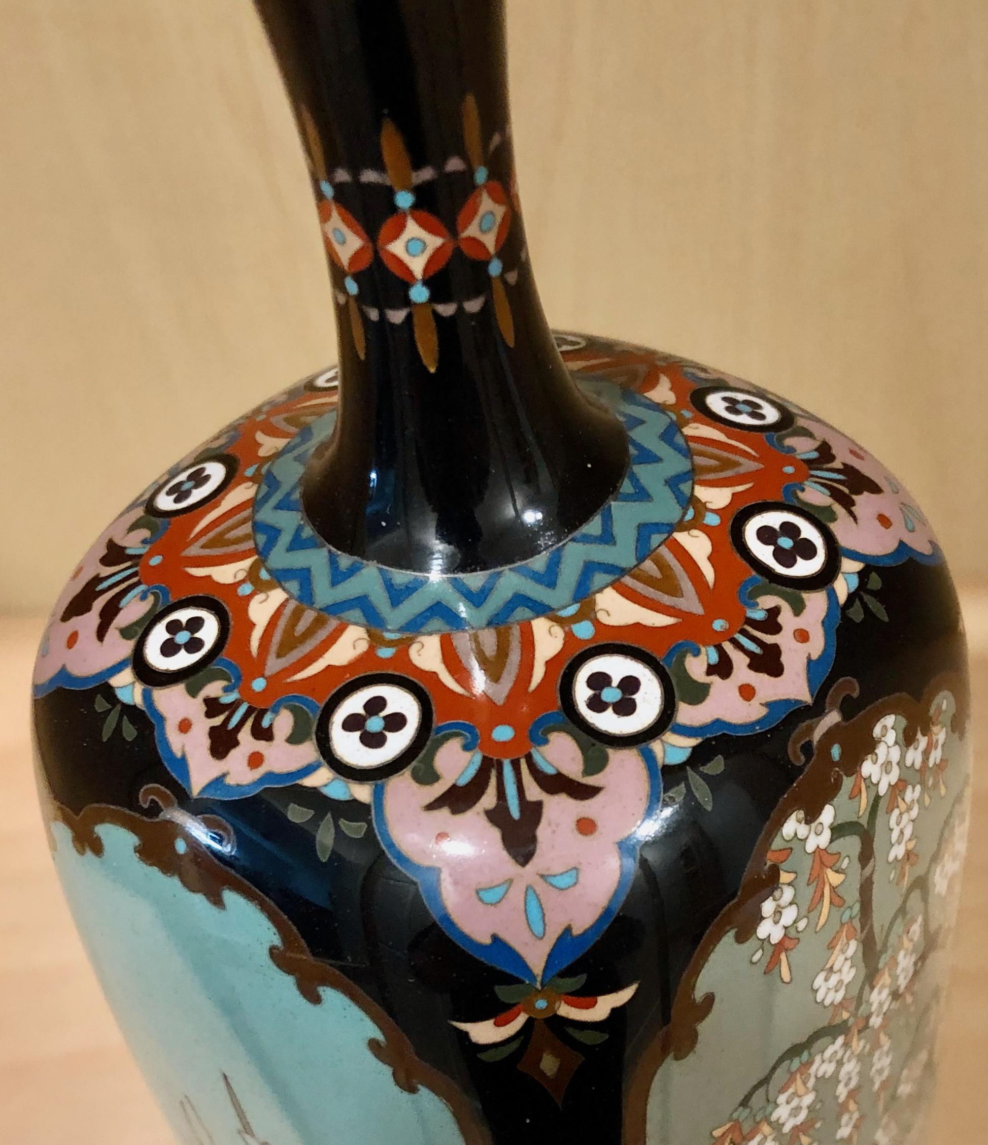 19th Century Japanese Meiji Cloisonne Pair of Vases For Sale