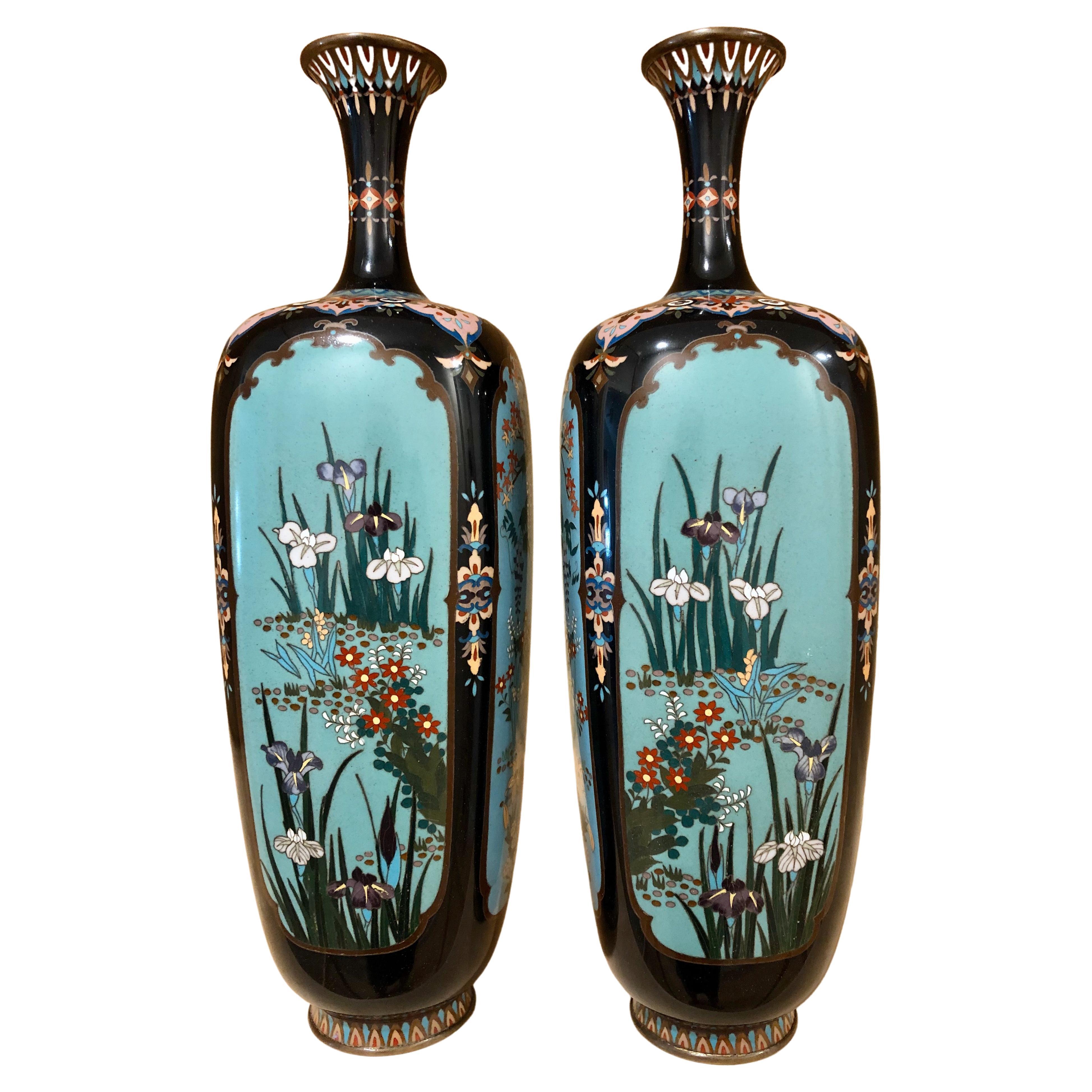 Japanese Meiji Cloisonne Pair of Vases For Sale